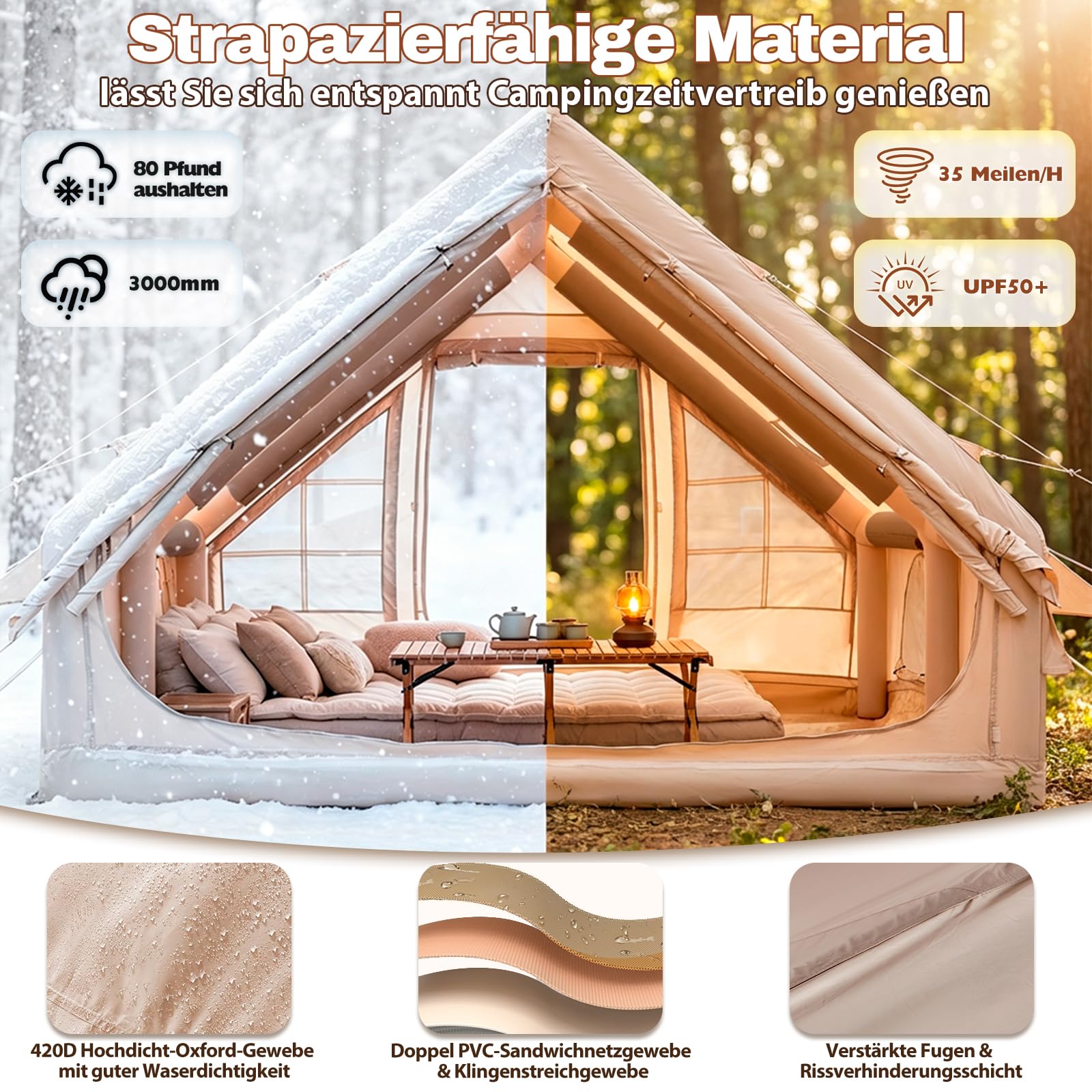 Tienda de campaña hinchable Oxford 420D 400x300x210 cm 4-10 personas resistente al agua 3000 mm UV50+