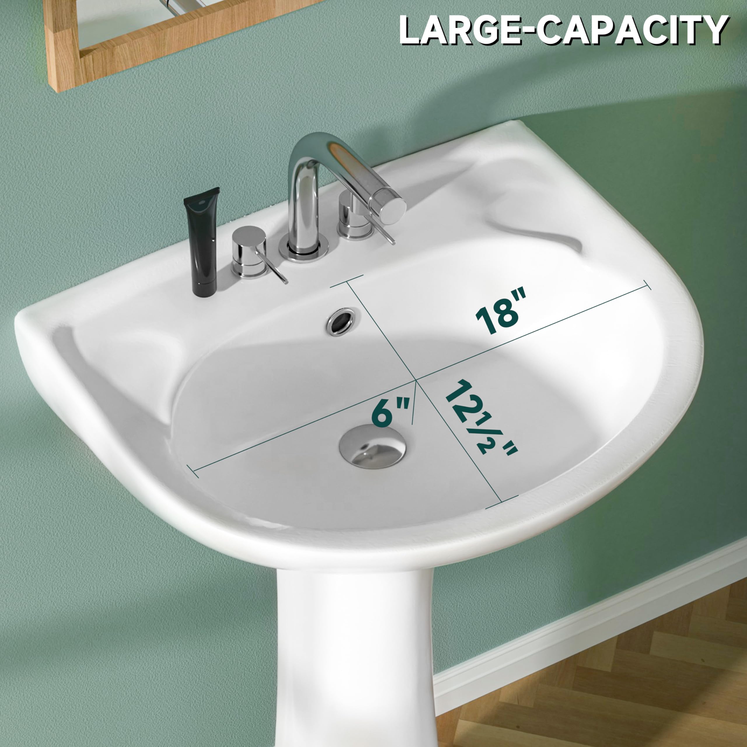 Pedestal Sink White 3 Hole, 21 X 19 Inch Bathroom Jamaica - View #9