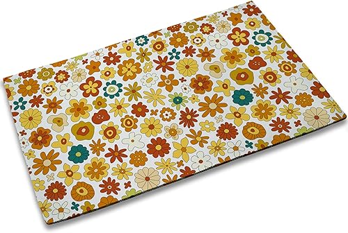 TUBAMQ Tapete de puerta retro de los años 70, Groovy - Tapete de entrada con diseño floral vintage, antideslizante, con fieltro decorativo para el