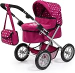 Bayer Design - Twin Dolls Pram Duo Grey Pink Butterfly - Double Stroller for Dolls, Sun Canopy, Security Belt - Dolls Up to 18” - Age 3+ - 39133AA