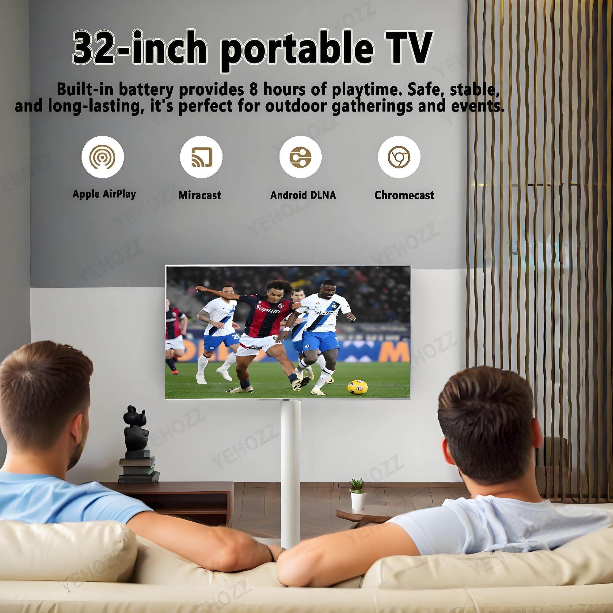 Smart TV portatile - Monitor touch screen 1080p su ruote con batteria da 15000 mAh e supporto mobile, design girevole