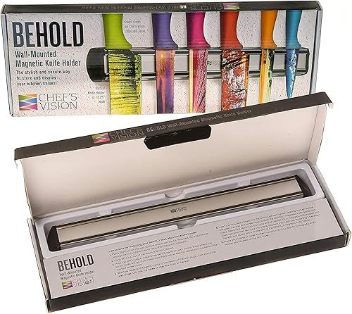 BEHOLD by Chef's Vision - Soporte magnético para cuchillos de cocina plateado - Tira magnética para cuchillos de cocina - Elegante exhibición de