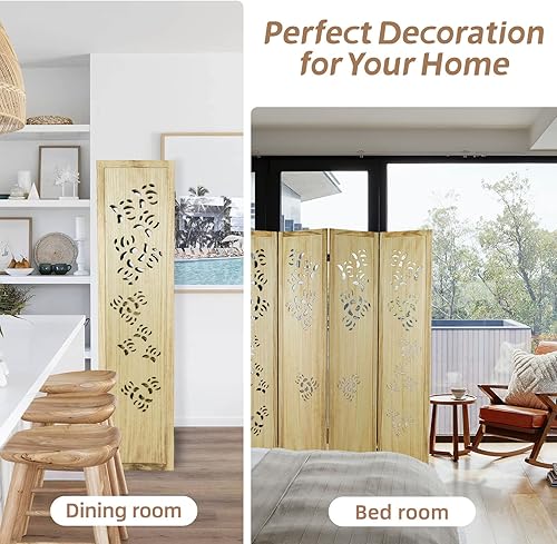 Miniatura 6 de ECOMEX Separadores de habitación tallados de 4 paneles, paneles plegables de privacidad de 5.6 pies, pantalla de división portátil de pared de