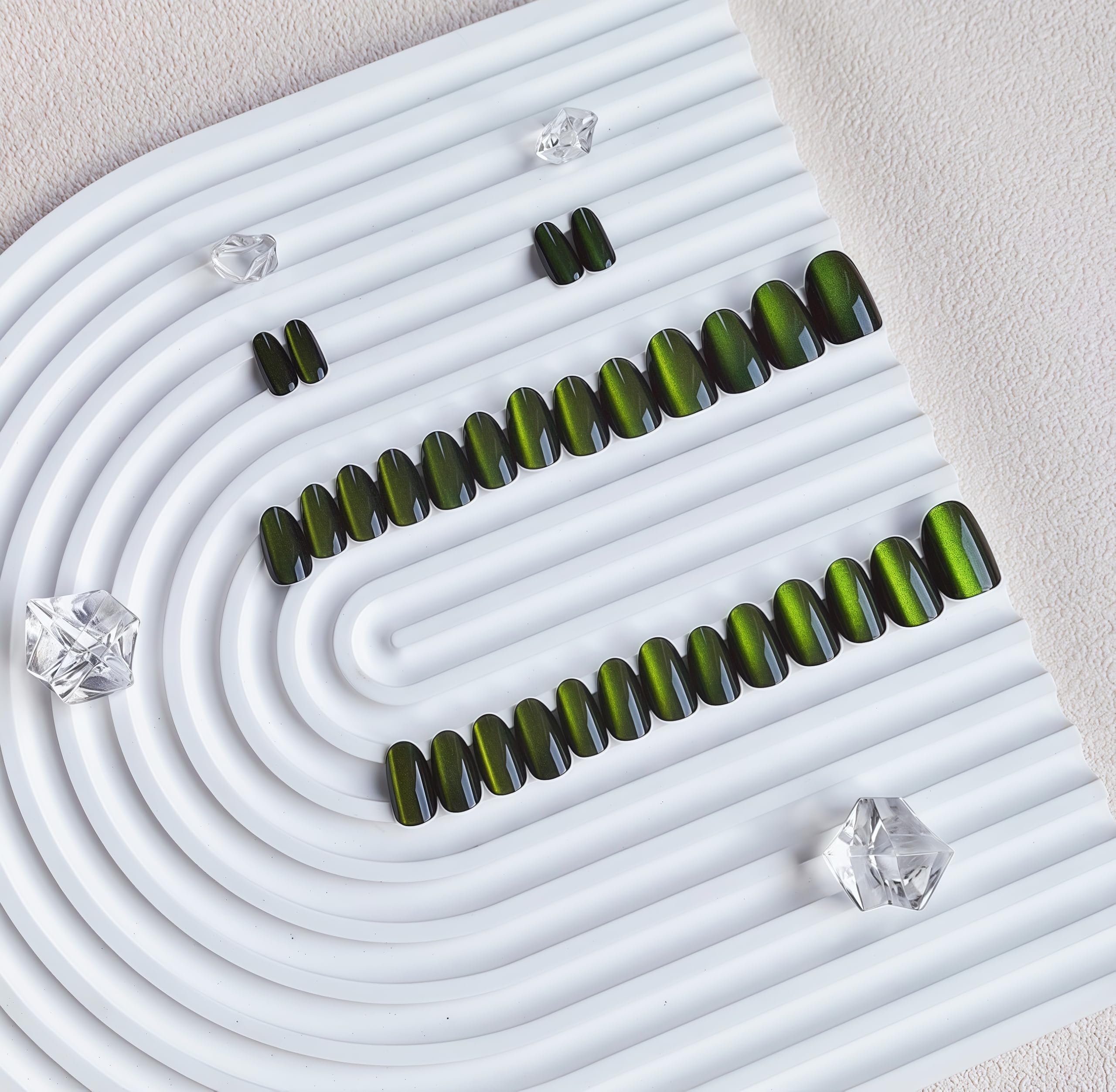 SXVME Soft Gel Press on Nails Extra Short Oval, 30 Pcs Neon Green Cat Eye False Nails Short Almond - Image 3