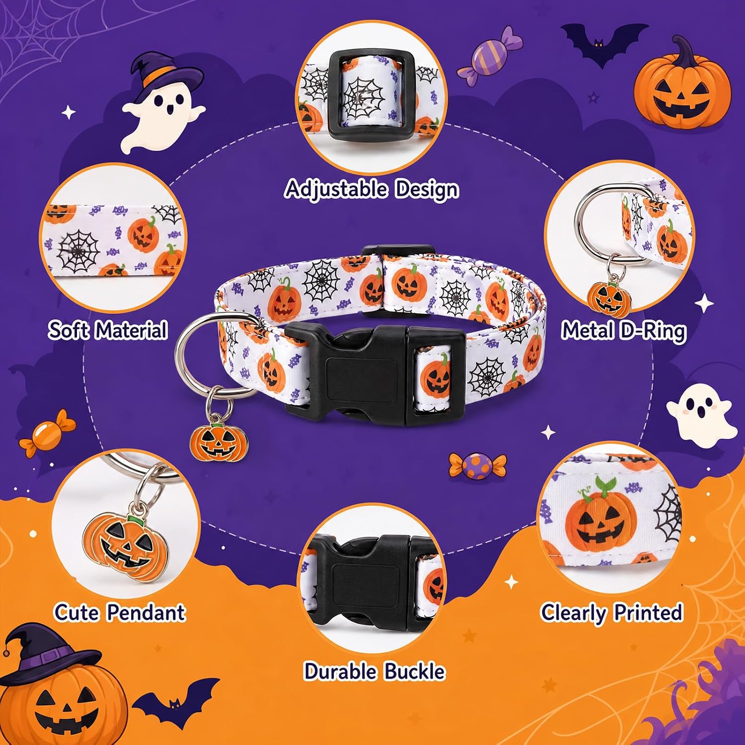 3 Pack Halloween Dog Collars for Large Dogs Holiday Dog Collars image 3