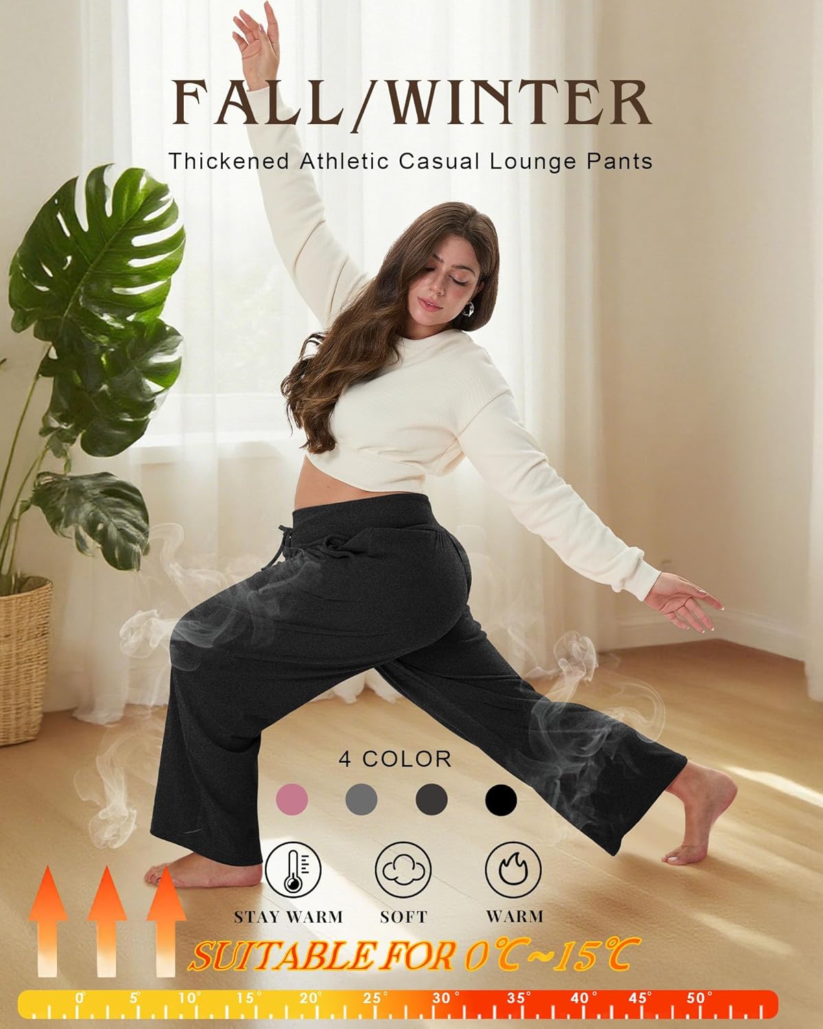 4 Pack Women's Fleece Lined Plus Size Sweatpants Wide Leg Lounge Pants Baggy Thermal Athletic Pants - Image 4