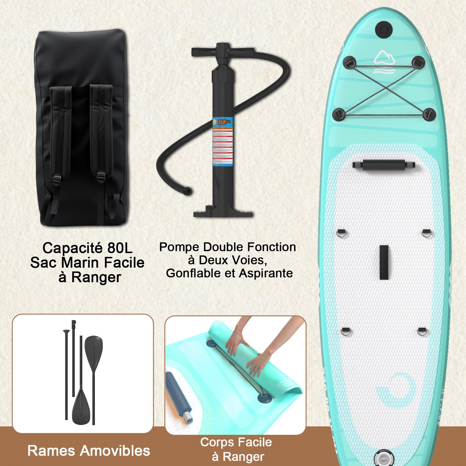 JUMMICO Stand Up Paddle Board Gonflable 320x80x15 cm 2-en-1 avec Siège Kayak, Protection Anti-Rayures, jusqu'à 160 kg