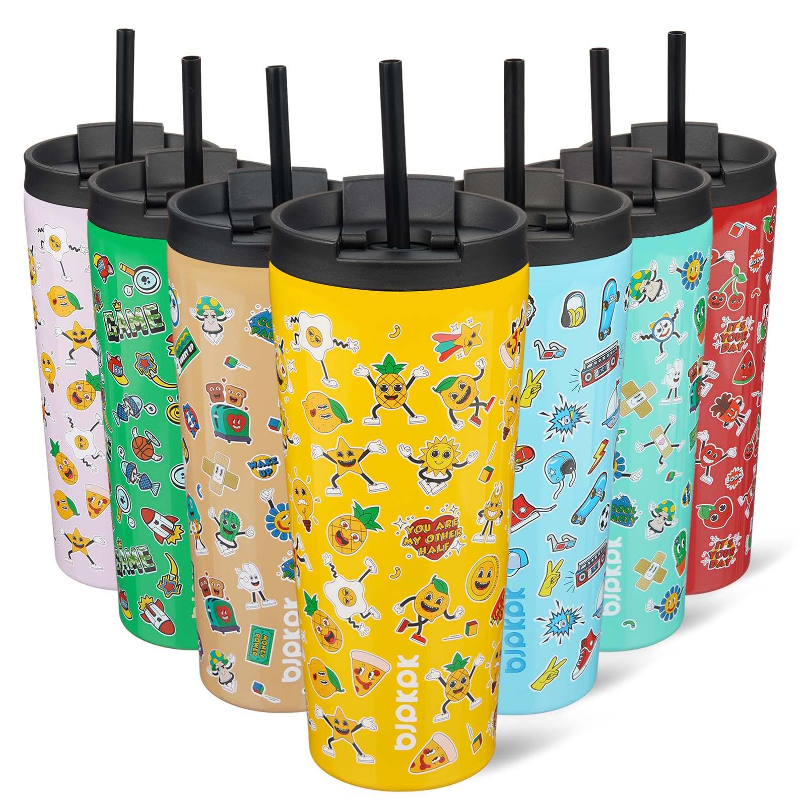 BJPKPK 22 oz Coffee Tumbler with Straw, Insulated Stainless Steel Cup