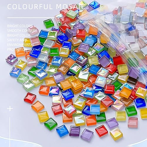 Miniatura 2 de 530 piezas de azulejos de mosaico de vidrio ilusión, suministros de fabricación de mosaicos cuadrados, mosaico de mosaico, manualidades de bricolaje