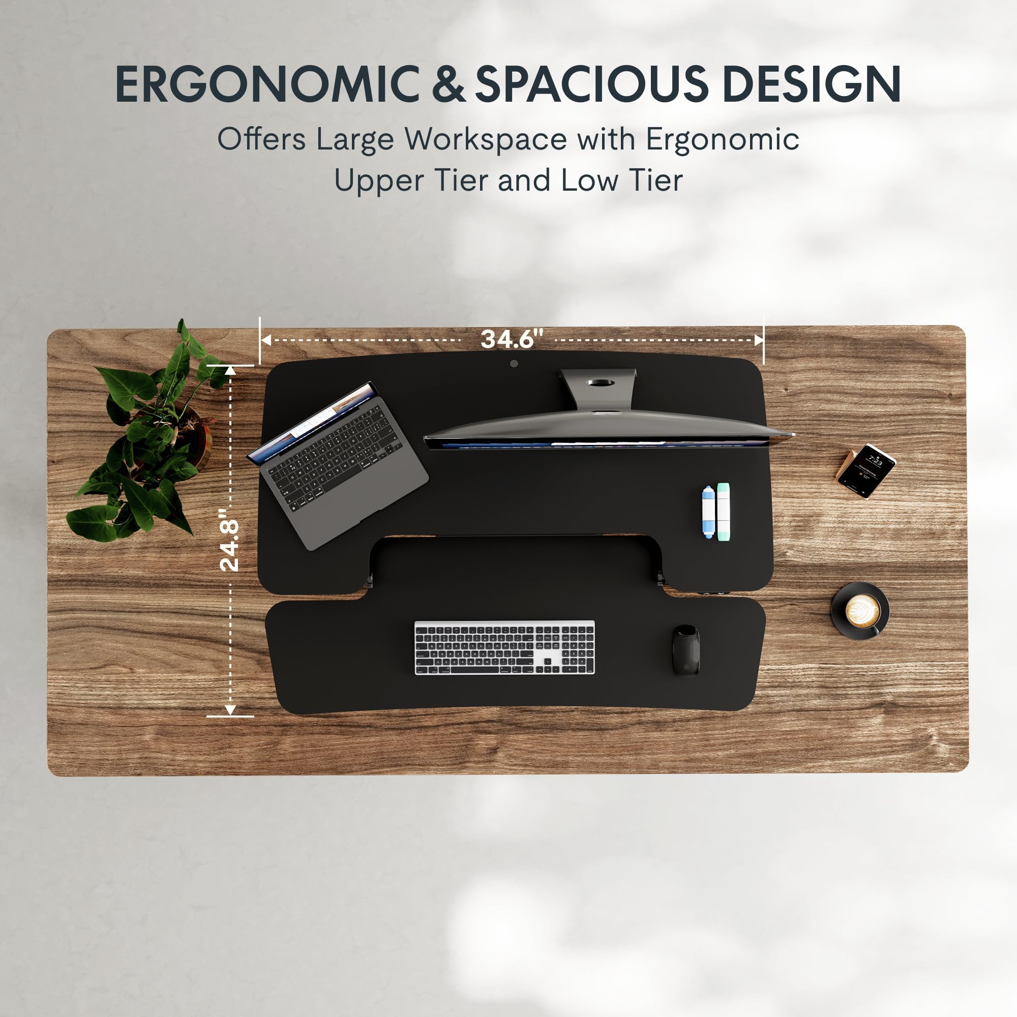 FLEXISPOT 35 inch Electric Standing Desk Converter Motorized Stand up Desk Riser Monitor and Laptop Workstation with Wide — view 6