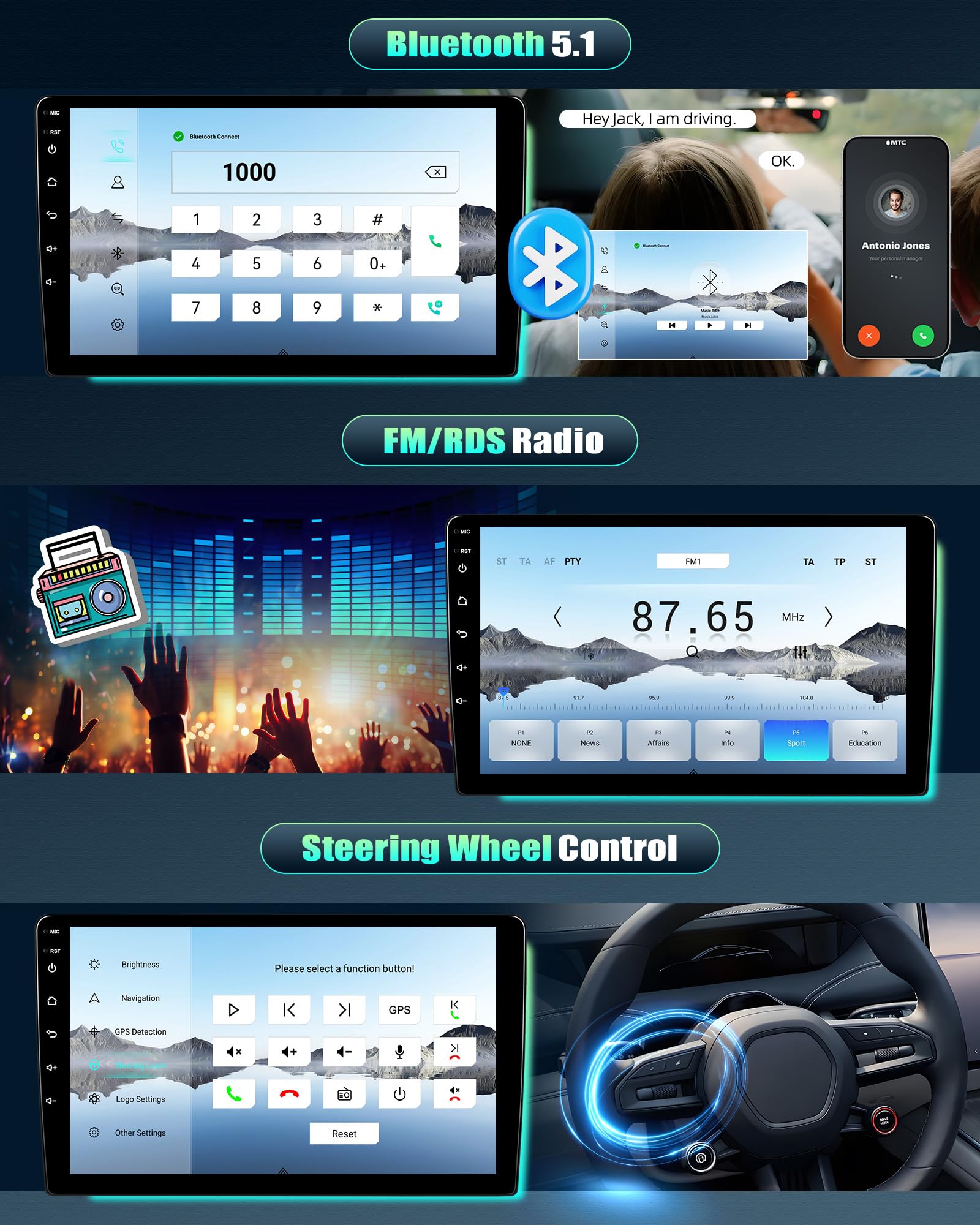 CAMECHO Radio samochodowe 4 + 64 G 8-rdzeniowe Android 15 Navi do Suzuki Splash Ritz Opel Agila 2004-2014, 9-calowe radio Qualcomm z bezprzewodowym Carplay Android Auto WiFi GPS FM/RDS DSP Bluetooth +