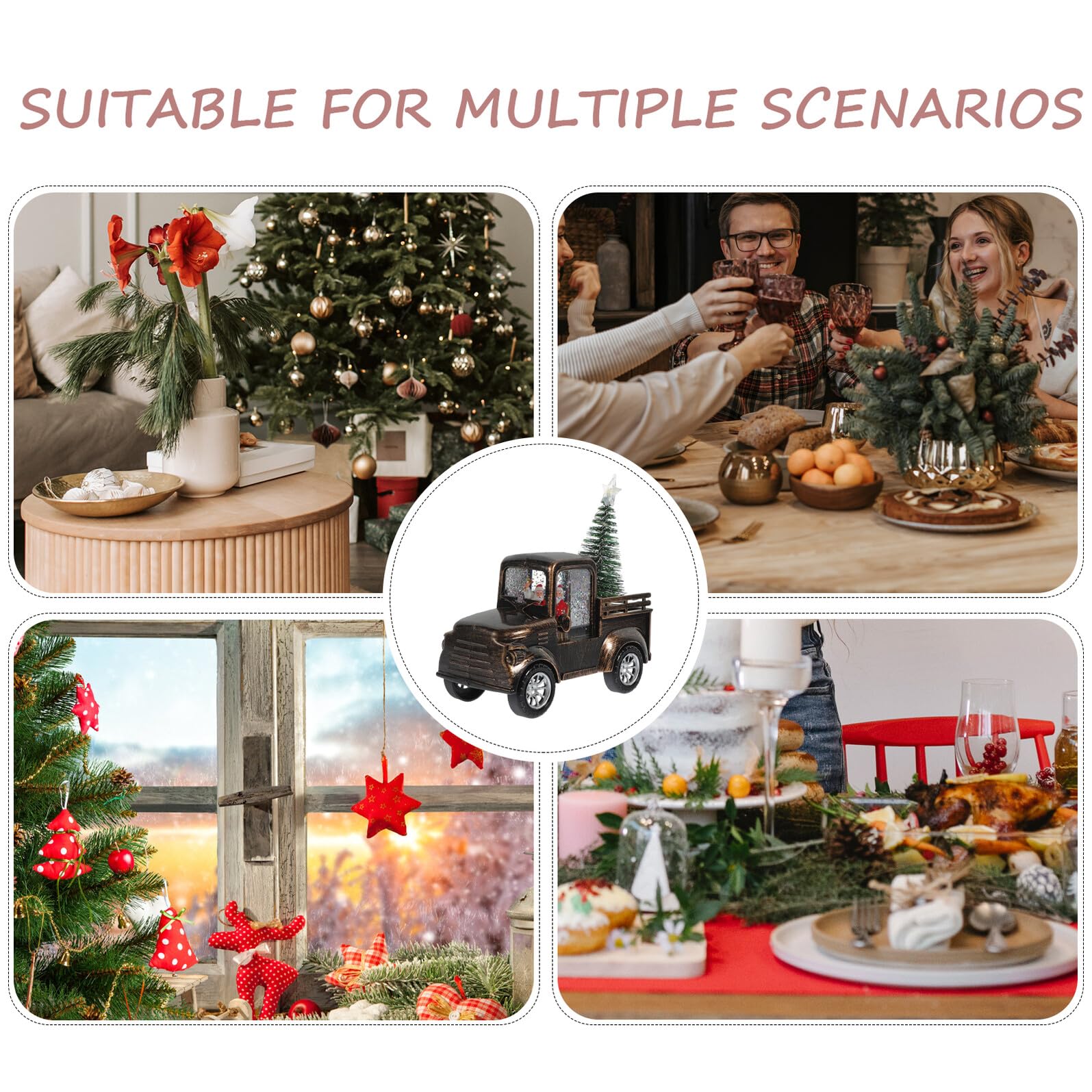Figurita Santa Claus con Tractor Bronce y Luz LED Pilas Adorno Navideño Decorativo para Hogar Oficina y Escaparates Estatua Navideña Iluminada con Árbol de Navidad