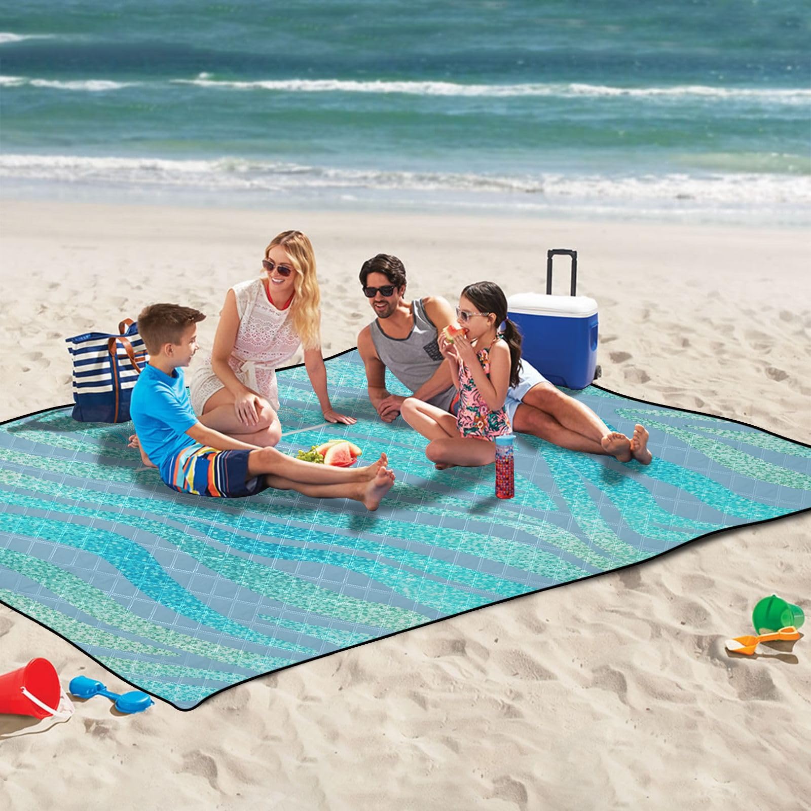 Condition photo showing New/Like New for glitter zebra pattern picnic blanket 60x80 foldable outdoor picnic mat, portable with carry strap, beach blanket sandproof for travel, park, camping essentials
