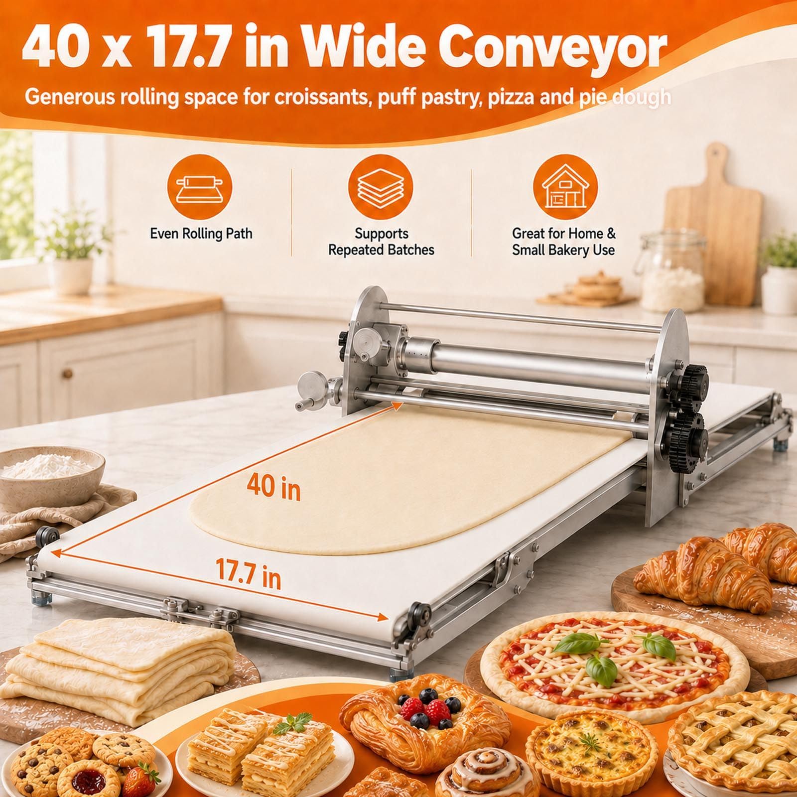 Macchina Stendipasta Elettrica per Uso Professionale E Domestico | Acciaio Inox Per Uso Alimentare E Piano In Pe Liscio Per Una Preparazione Pulita In Pasticcerie, Pizzerie