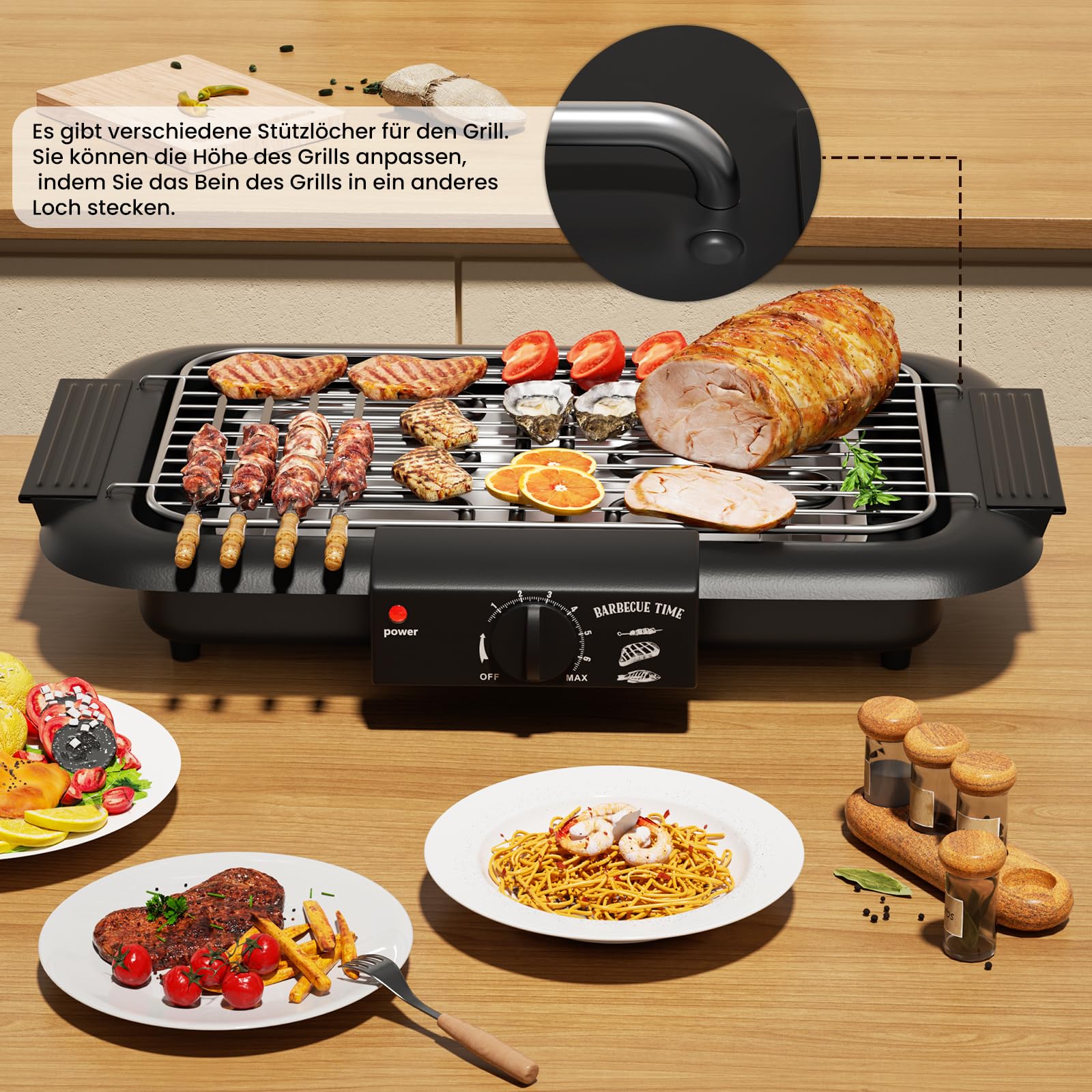 Barbecue électrique de table électrique, barbecue électrique, sans fumée, anti-adhésif, pour intérieur/extérieur, 2000 W, double tube portable, amovible, haute performance (noir classique)