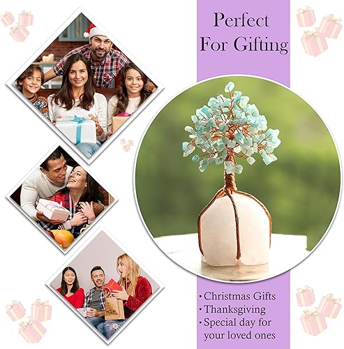 Miniatura 2 de Árbol de la vida de cristal y piedras preciosas de amazonita, base de cuarzo natural, alambre de cobre, hecho a mano; árbol del feng shui, dinero,