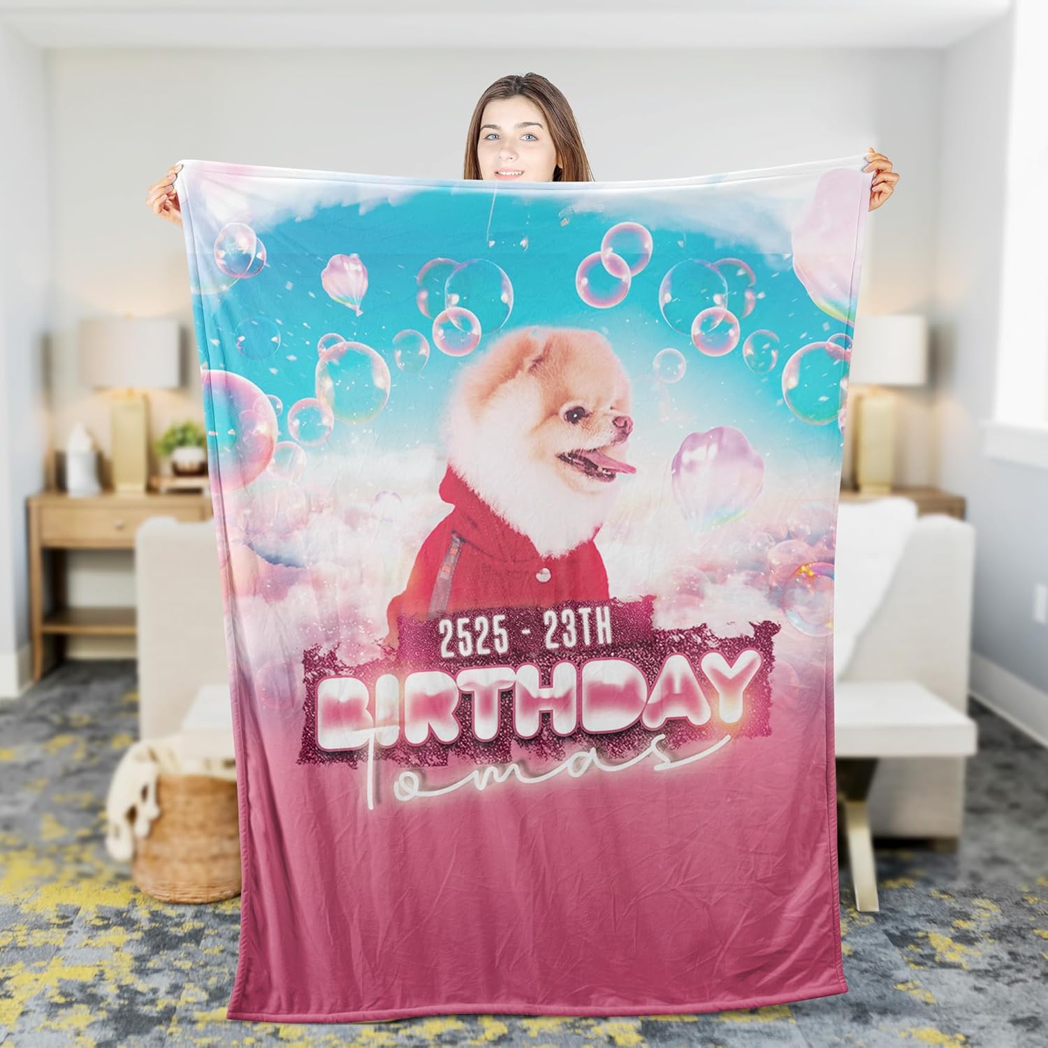 Custom Pet Photo Fleece Blanket, Personalized Pet Name Blanket, Cat Birthday Surprise, Custom Picture Fleece (Multi 1)