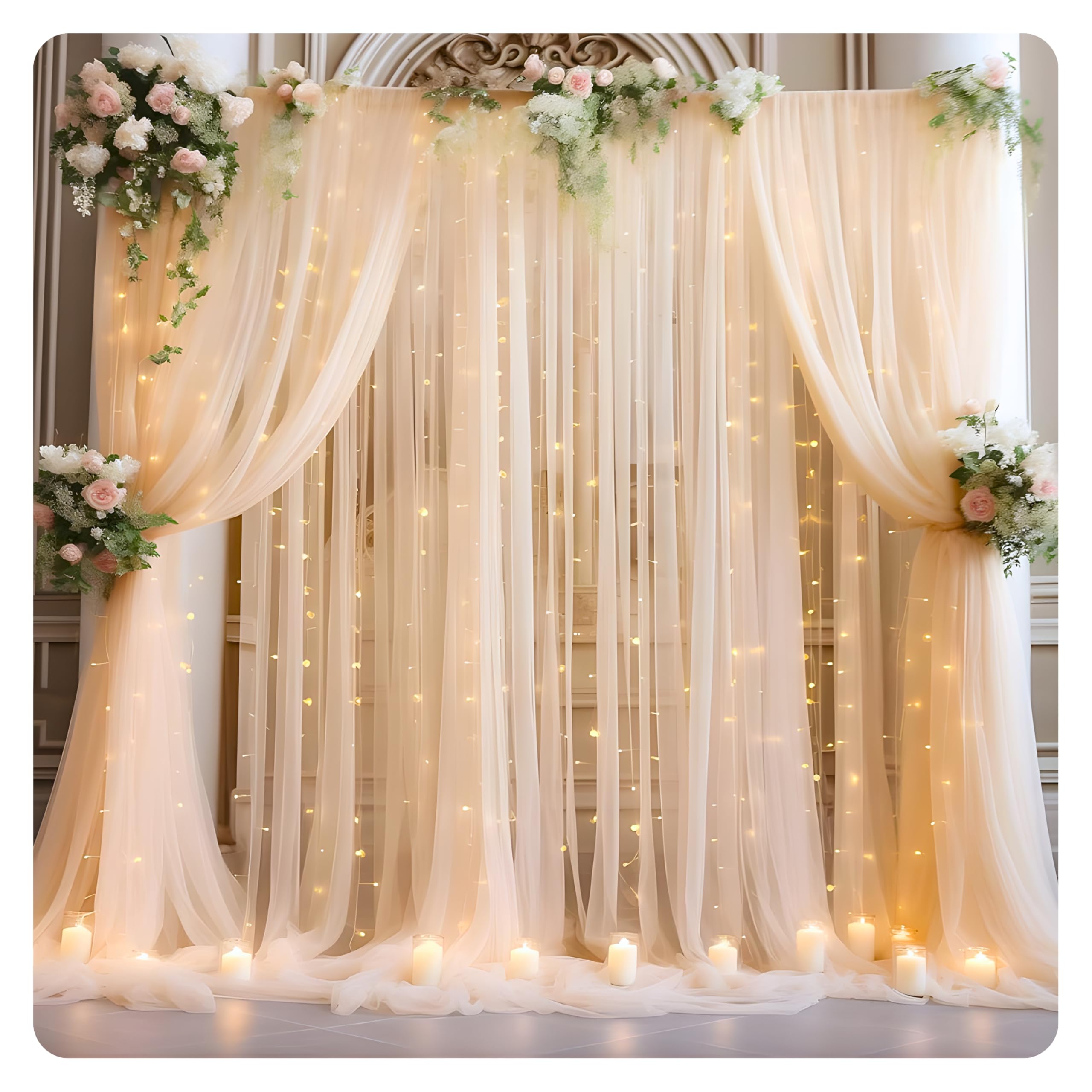 Shimmers 3 Pcs White Net Curtain with LED Light, Ribbon & Hangers – Elegant Birthday Backdrop Kit for Wall Decoration, Baby Showers, Home Parties & Indoor Events – Easy to Set Up, Reusable Party Decor-picture-23