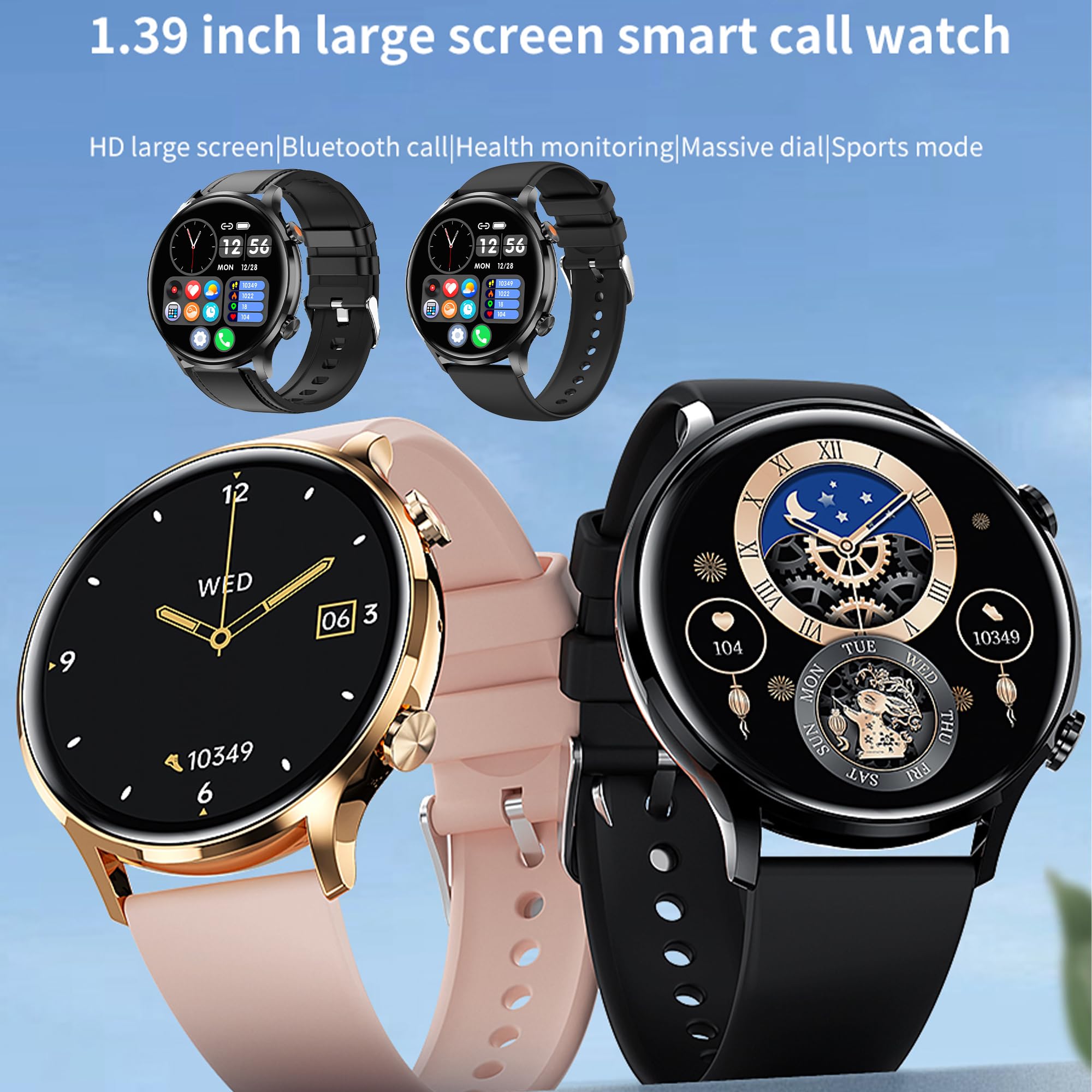 Smartwatch Inteligentny Zegarek Męski z Połączeniami, 1,39" Wodoodporny Smart Watch Sportowy Krokometr Pulsometr Ciśnienie Bransoletka Aktywność Cyfrowy Zegarek dla IOS Android (czarny)