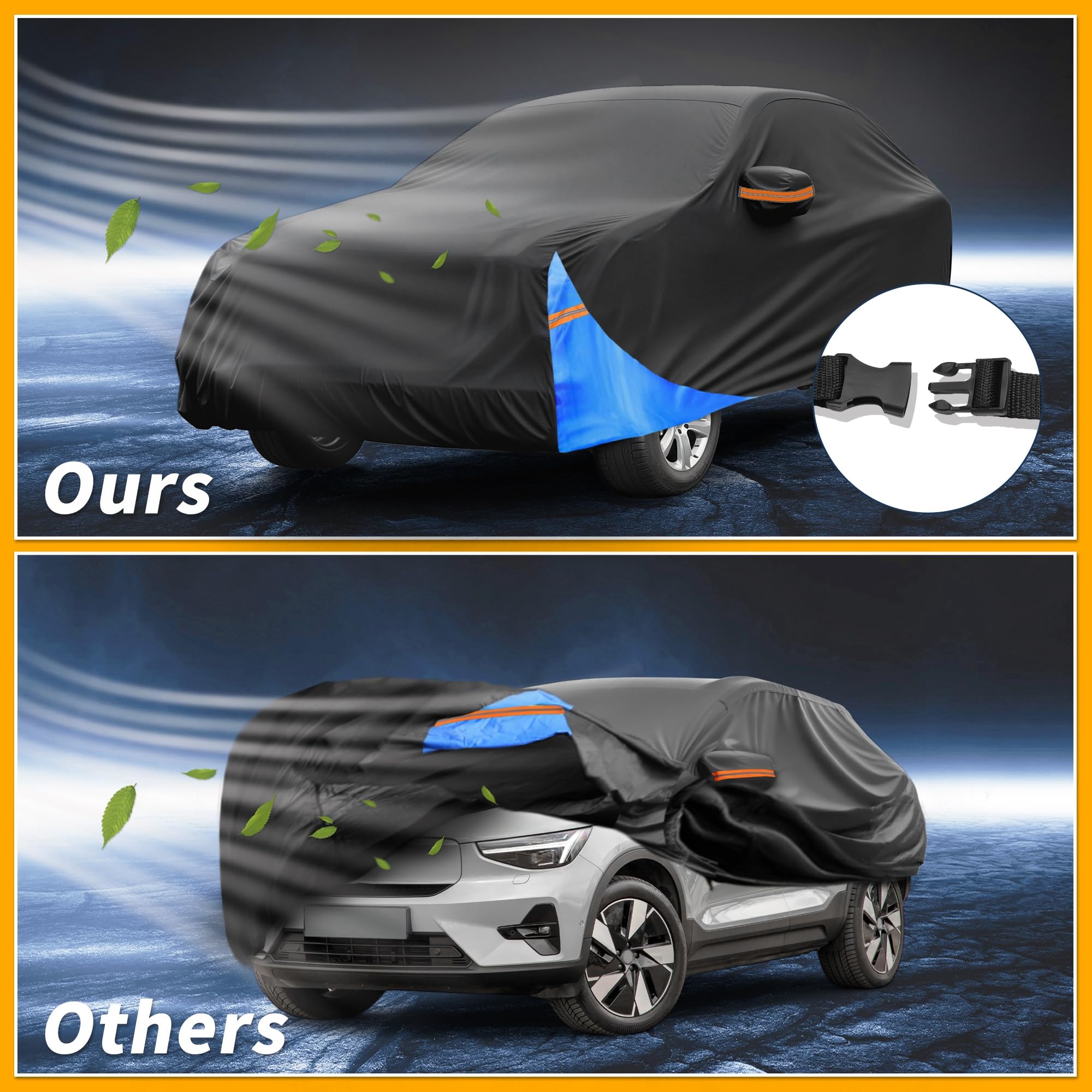 Partuto All-Weather Waterproof Car Cover - UV-Resistant Outdoor Full Exterior Protection for Volvo XC40 2017-2022 210D-PU Black Blue — view 5