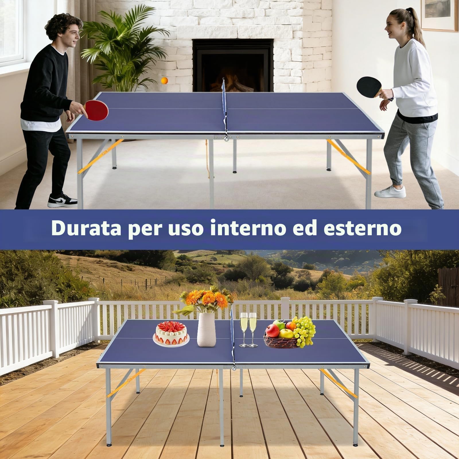 Tavolo da ping pong professionale, tavolo da ping pong pieghevole e mobile per interni ed esterni, dimensione regolamentare, modalità di riproduzione singola per gioco in famiglia, allenamento