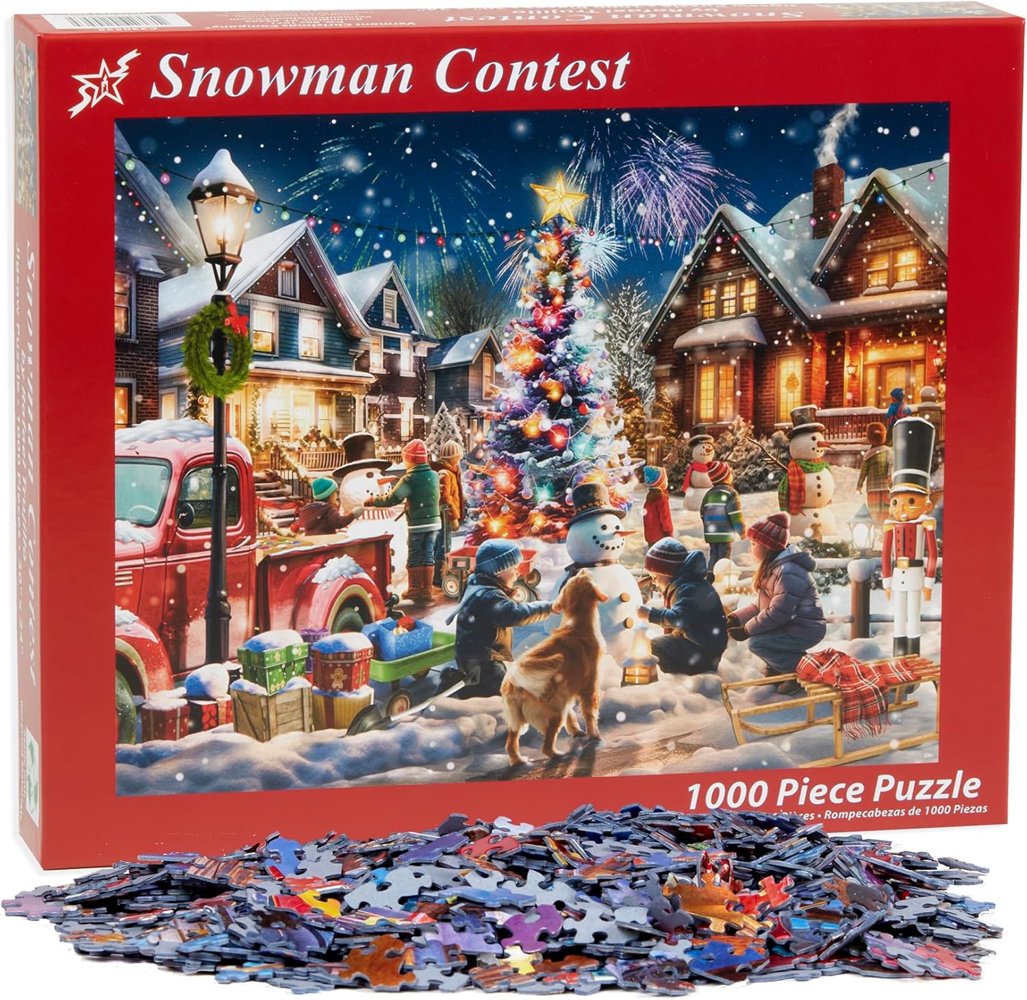 Vermont Christmas Company Snowman Contest Jigsaw Puzzle 1000 Piece - Large Piece Christmas Puzzle - Interlocking & Randomly Shaped Pieces - 30" x 24"