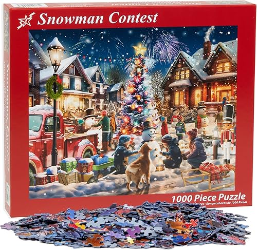 Miniatura 4 de Vermont Christmas Company Snowman Contest - Rompecabezas de 1000 piezas, rompecabezas de Navidad de piezas grandes, piezas entrelazadas y de forma