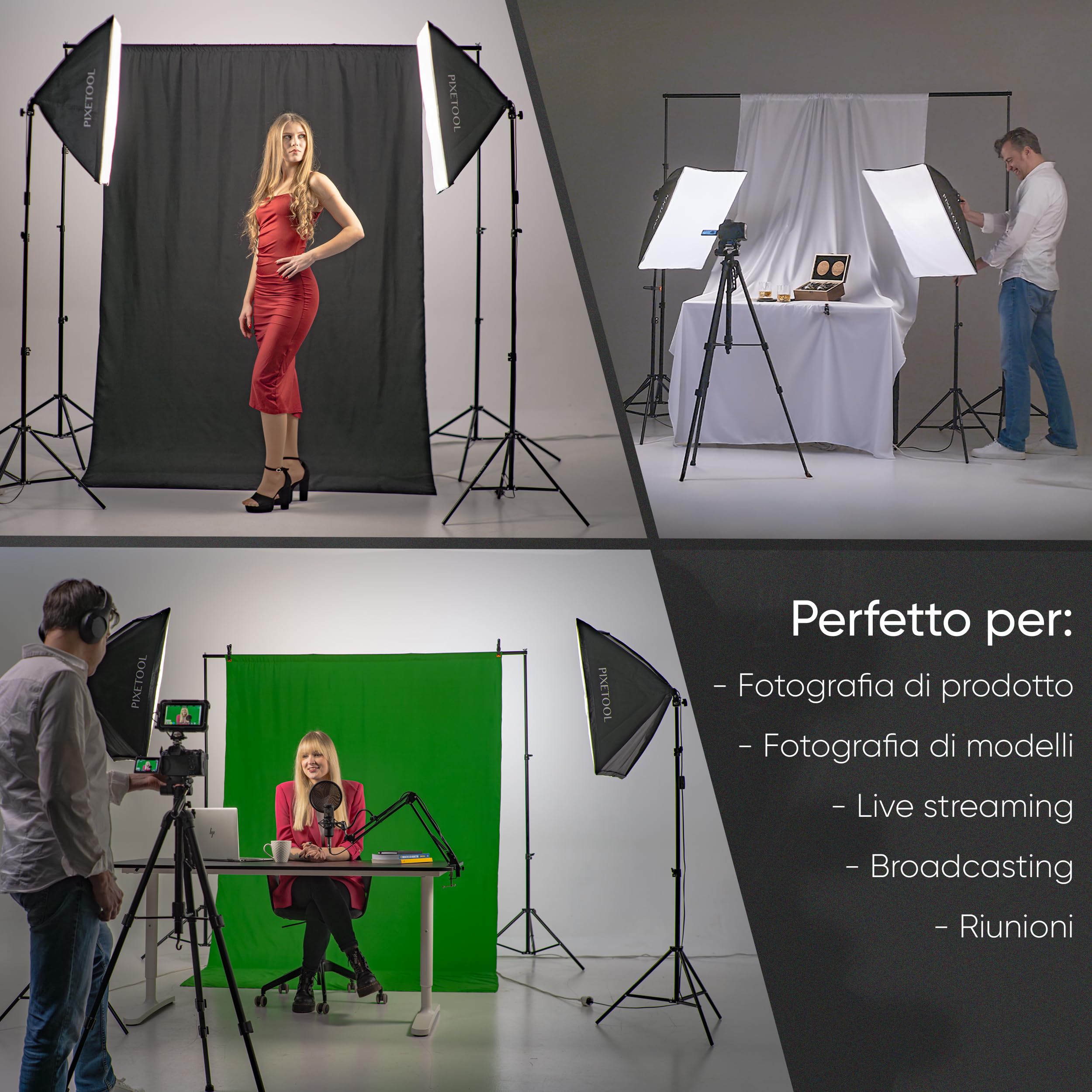Green Screen (1,8 x 2,8 m) con Supporto (2 x 2 m) - Sfondo Fotografico - Set per Studio Fotografico - Greenscreen - Accessori Fotografia Streaming Giochi Gaming