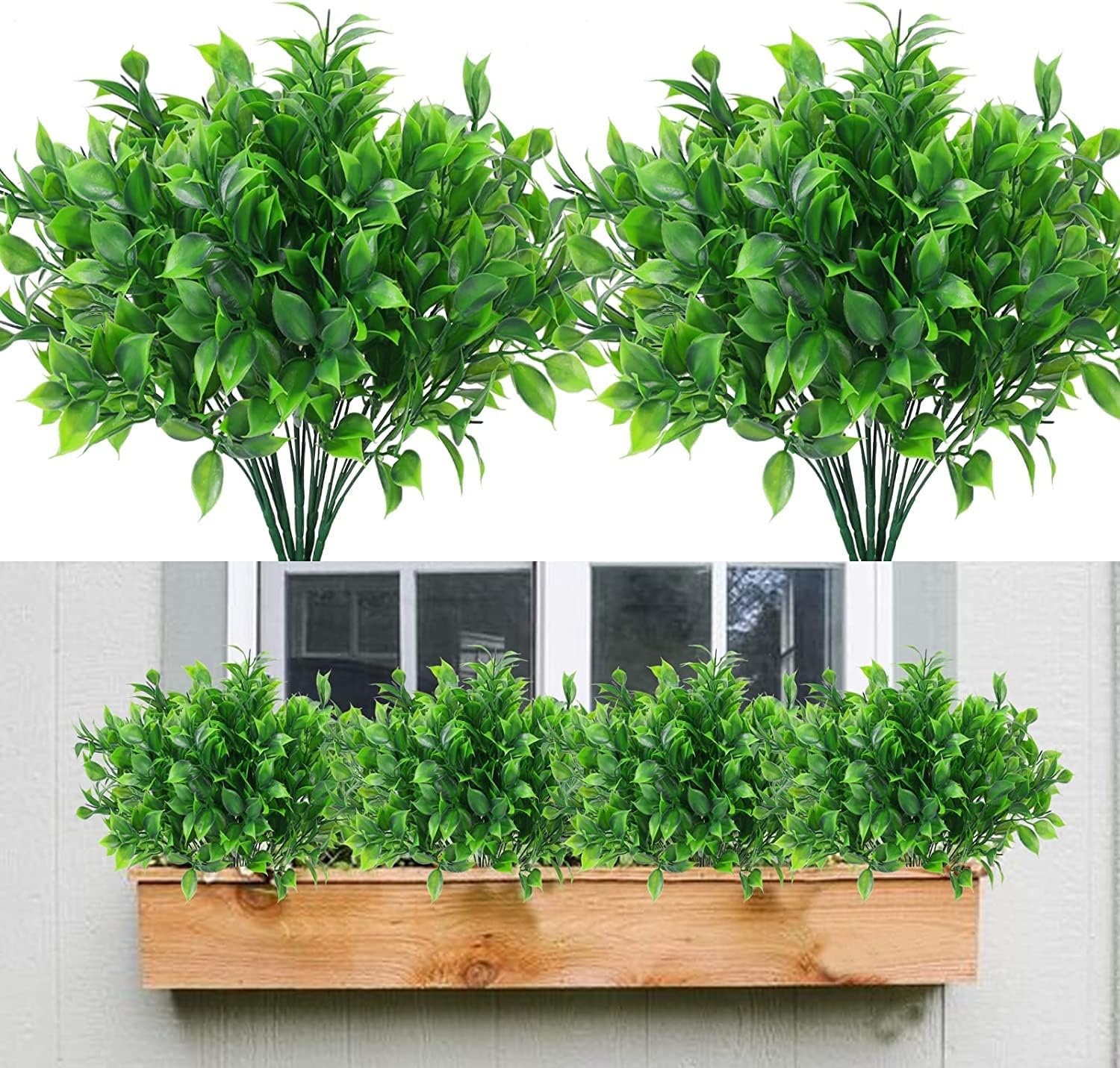 Luabue 10pcs Plantas Artificiales Resistentes a la Intemperie Resistentes a los Rayos UV Plantas Verdes Arbustos Plantas Decorativas para Balcón Caja Jardín al Aire Libre Maceta Decoración