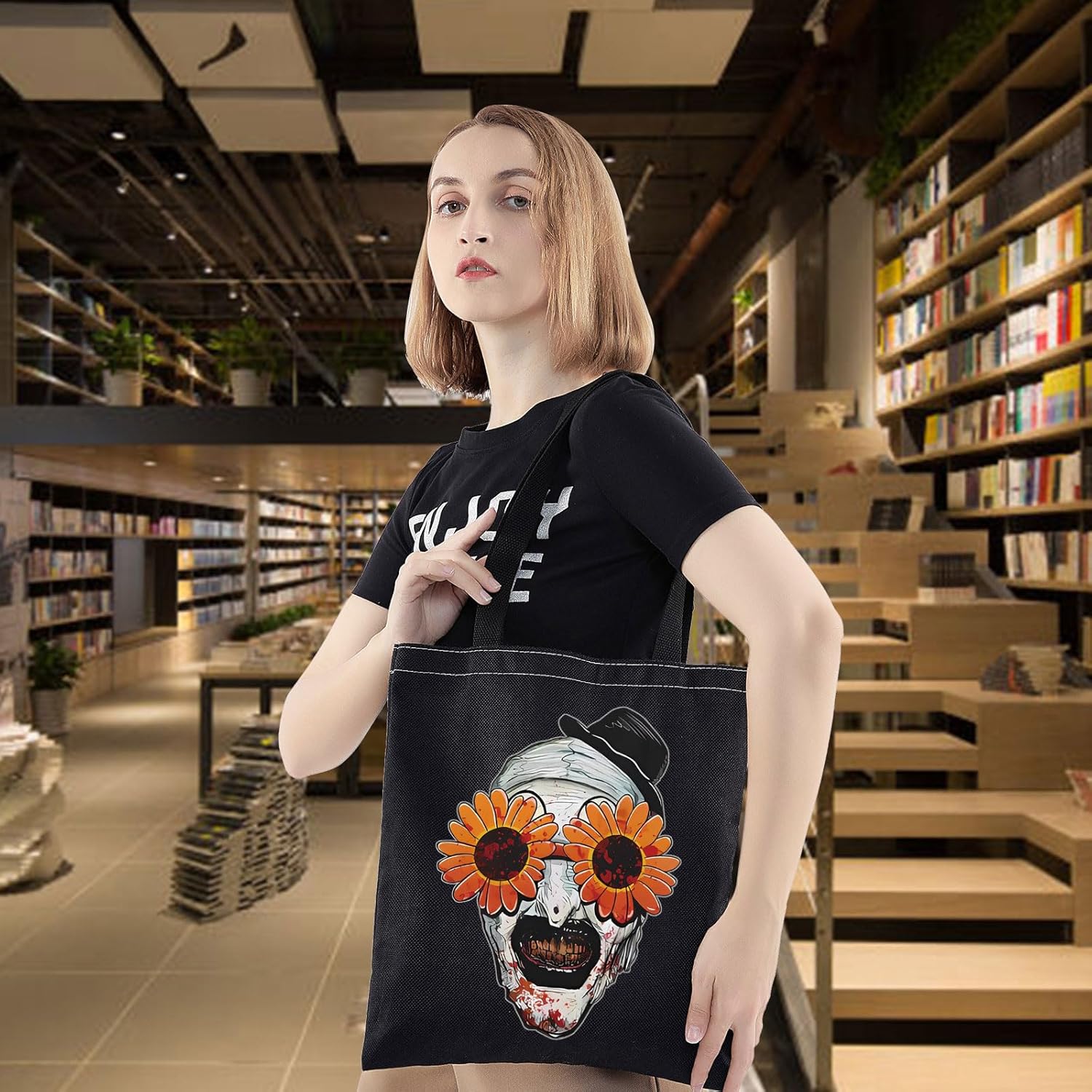 LEVLO Funny Clown Canvas Tote Bag - Movie Fans Gifts, Horror Movie Art Merchandise - Image 6