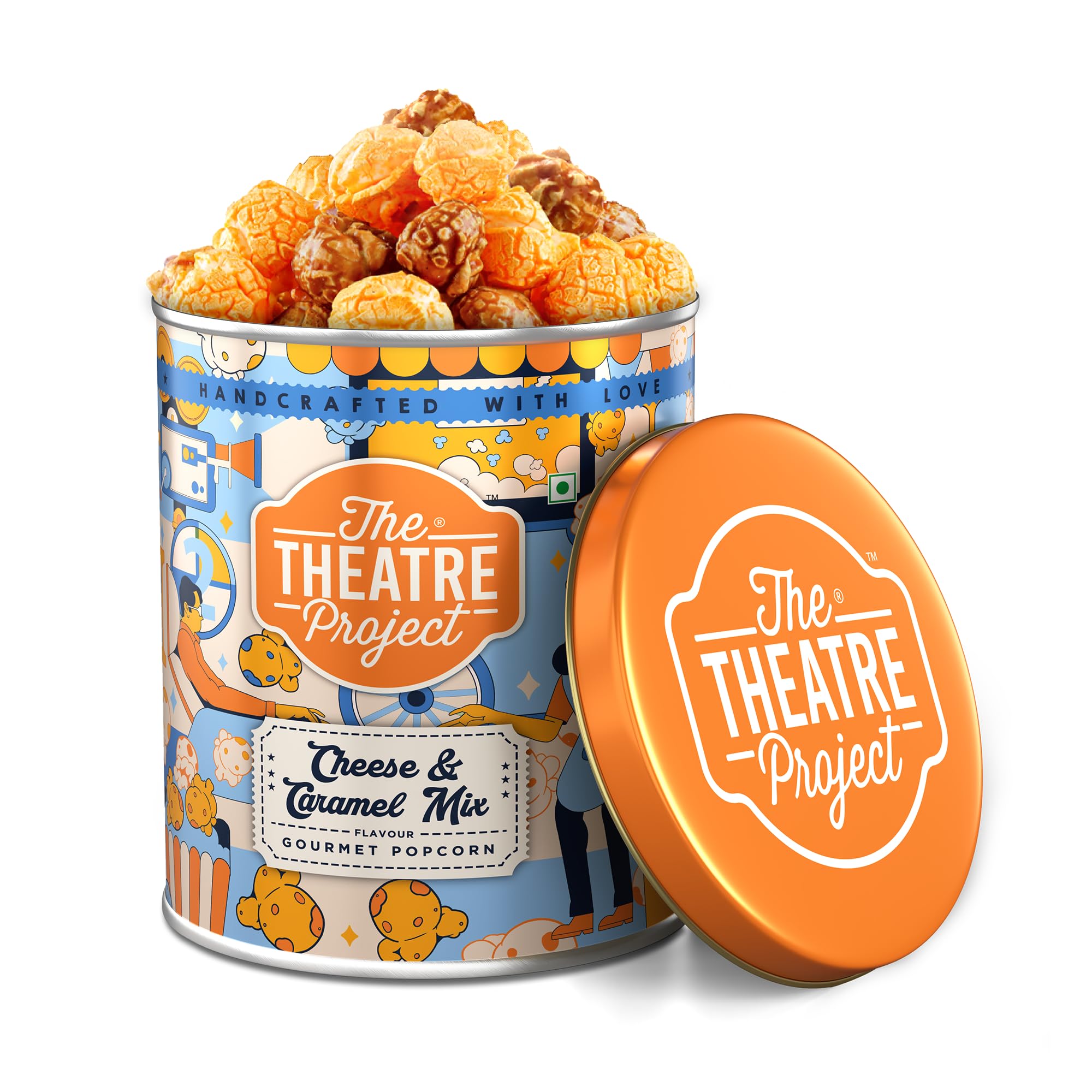 The Theatre Project Cheese & Caramel Mix Popcorn Tin - Gourmet Savory Cheddar & Sweet Caramel Flavors - Ideal Snack for Movie Nights & Special Occasions 88g-image-16