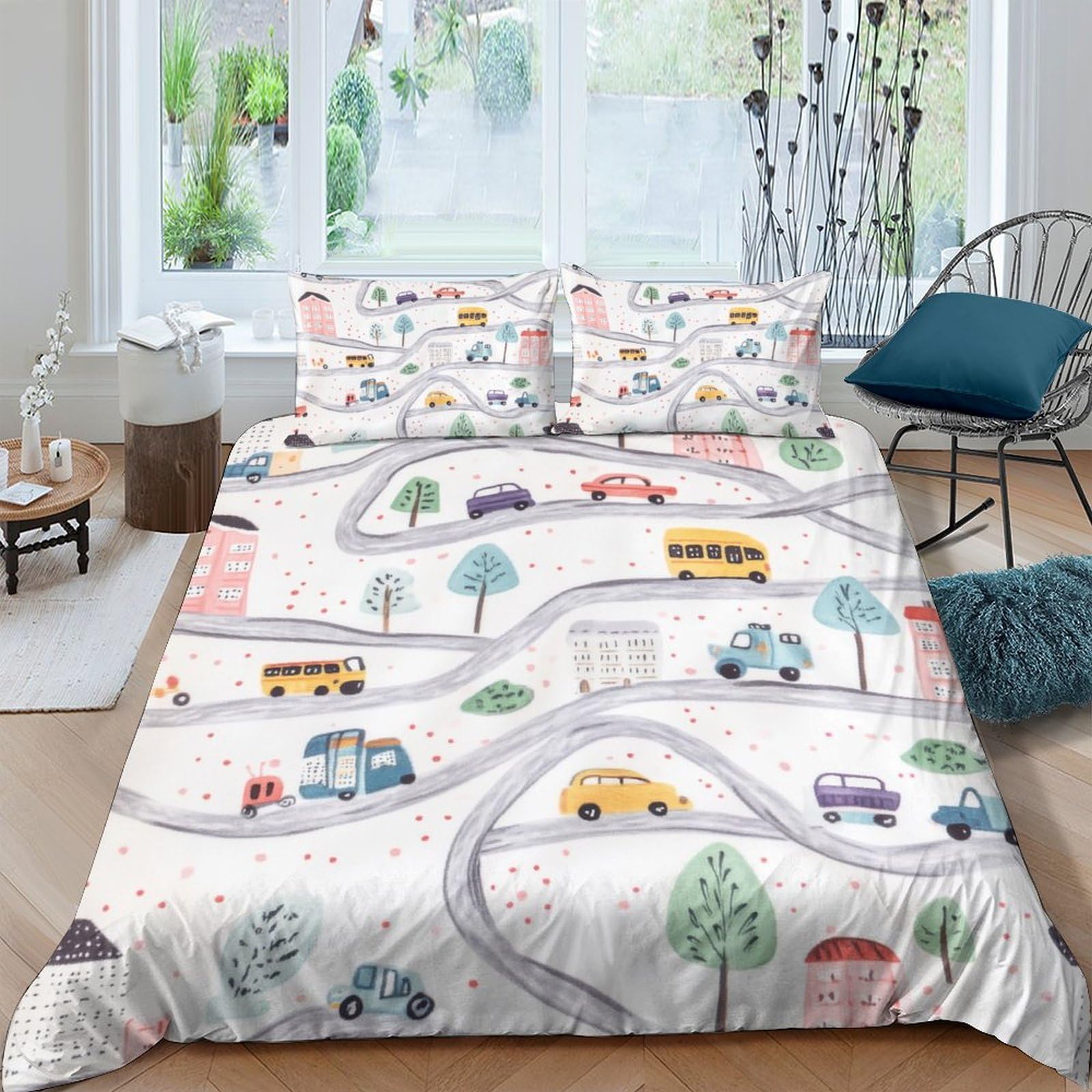 Ctjqhvkz Style-3 3D Printed Cartoon Road Fitted Sheet Microfiber Soft Breathable City Car Mattress Cover For Bedroom Guest Room Decor Single（135X200cm）
