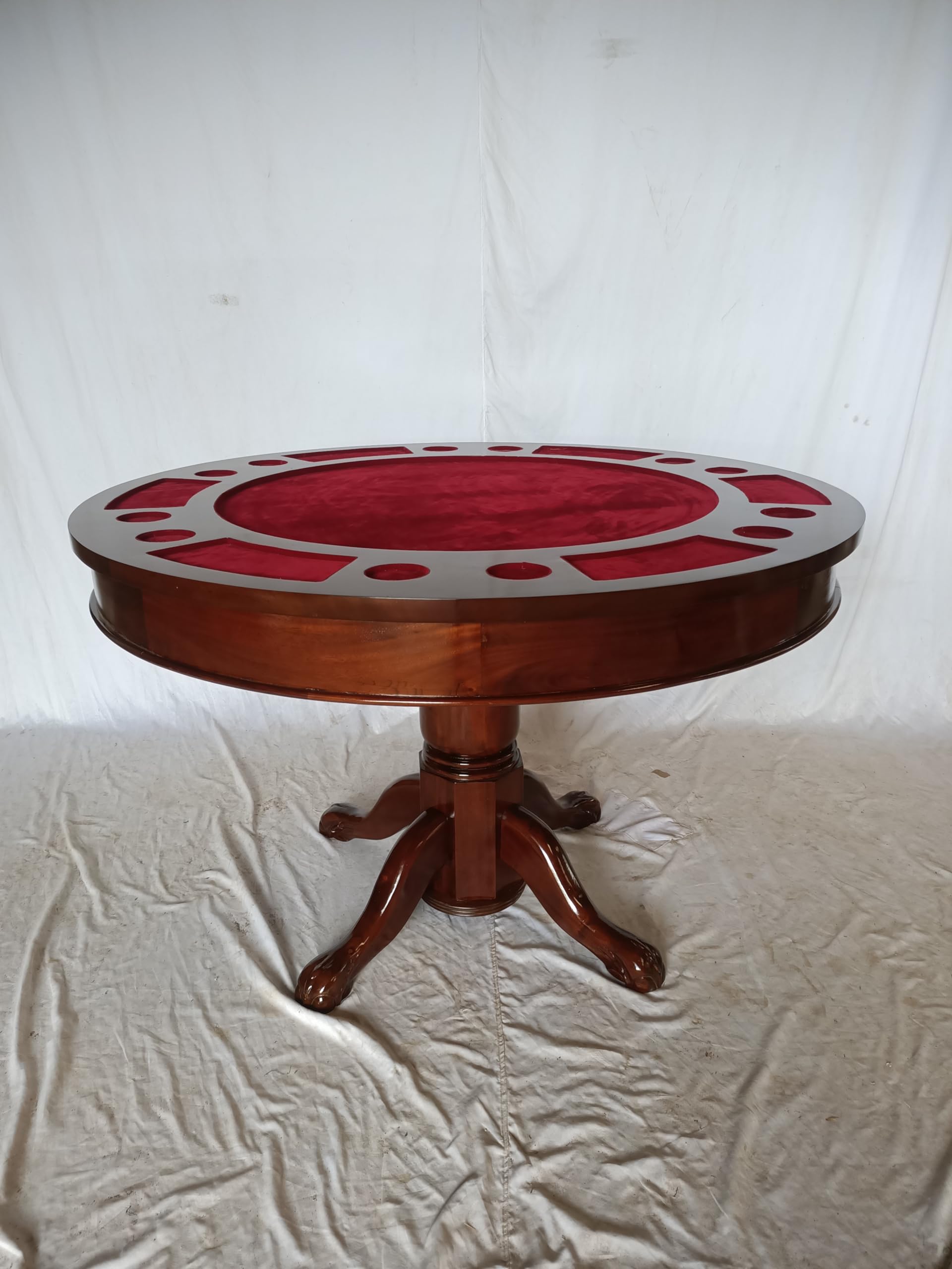 Kunibert Table 3-en-1 Poker/roulette/manger – Bois Massif Noyer, Diamètre 120 Cm, Ourlet Vert