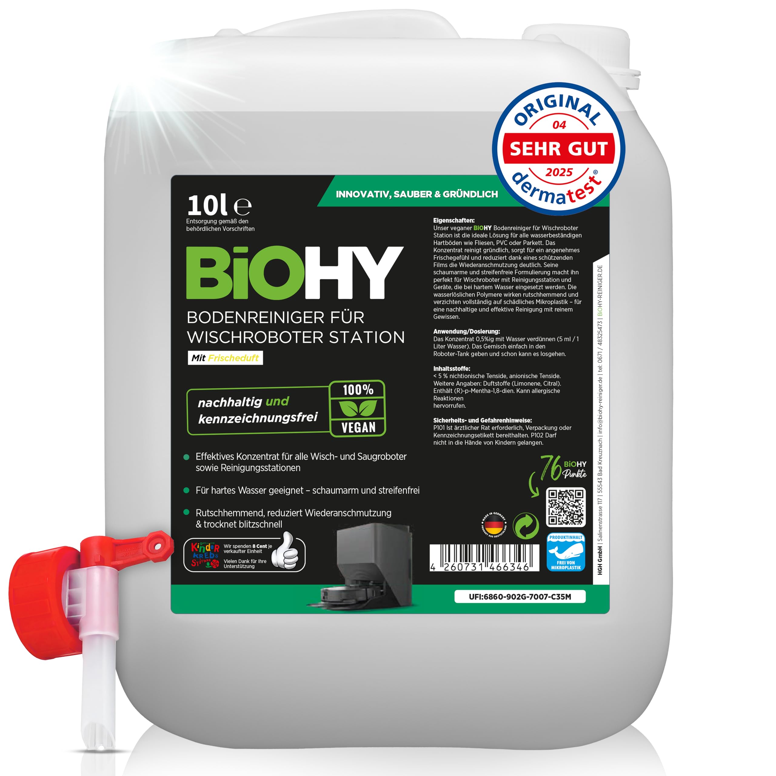 BiOHY Floor Cleaner for Mop Robot Station with Fresh Fragrance (10 Litre Canister) + Outlet Tap | Concentrate Cleaning Agent for All Mop & Robot Vacuum Cleaner with Wet Function | Low Foam &