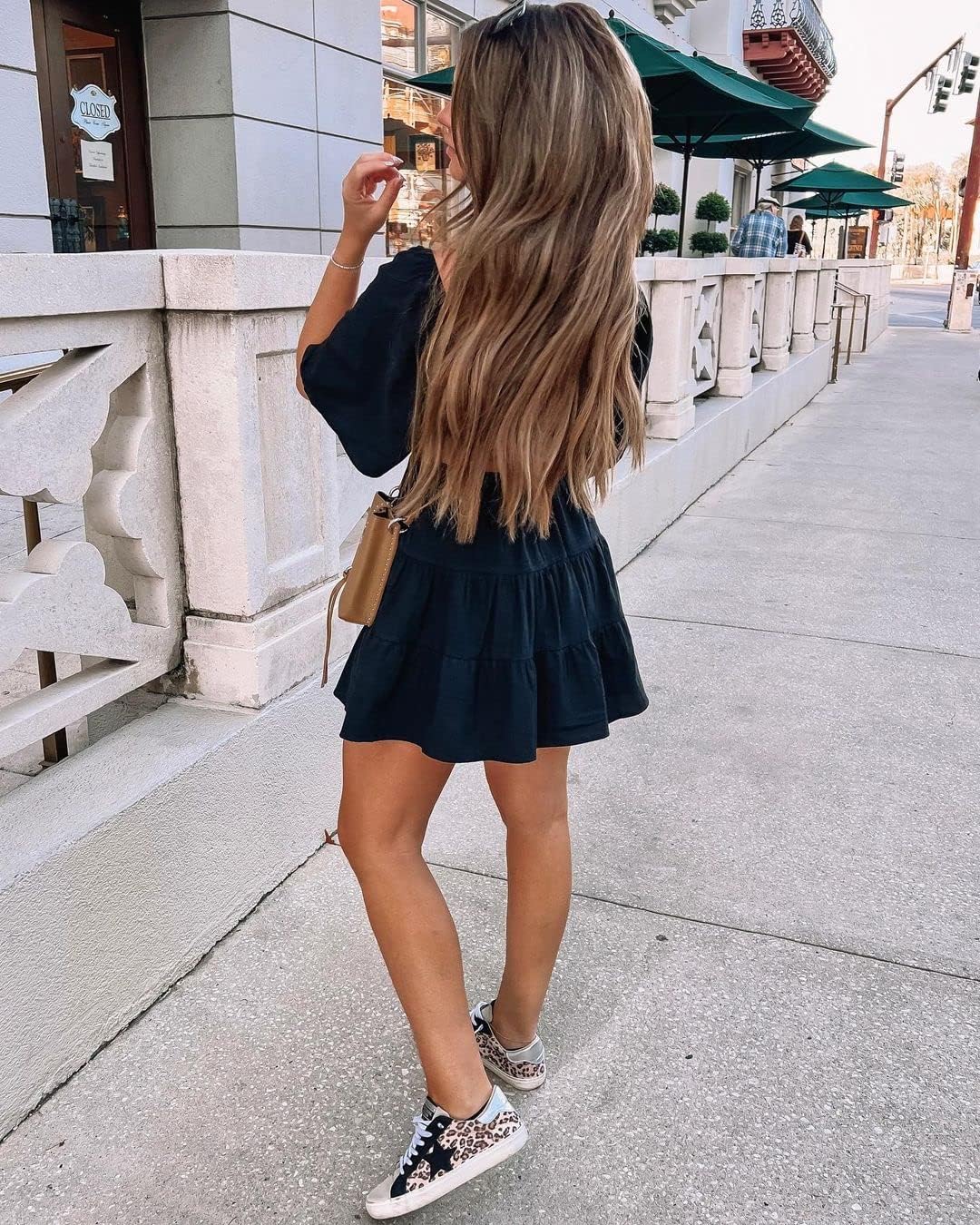 Senllen Womens Summer Dresses 2025 Short-Sleeve Square Neck Mini Dress Crossover Elastic Waist Casual Party Tiered Dress - Image 3