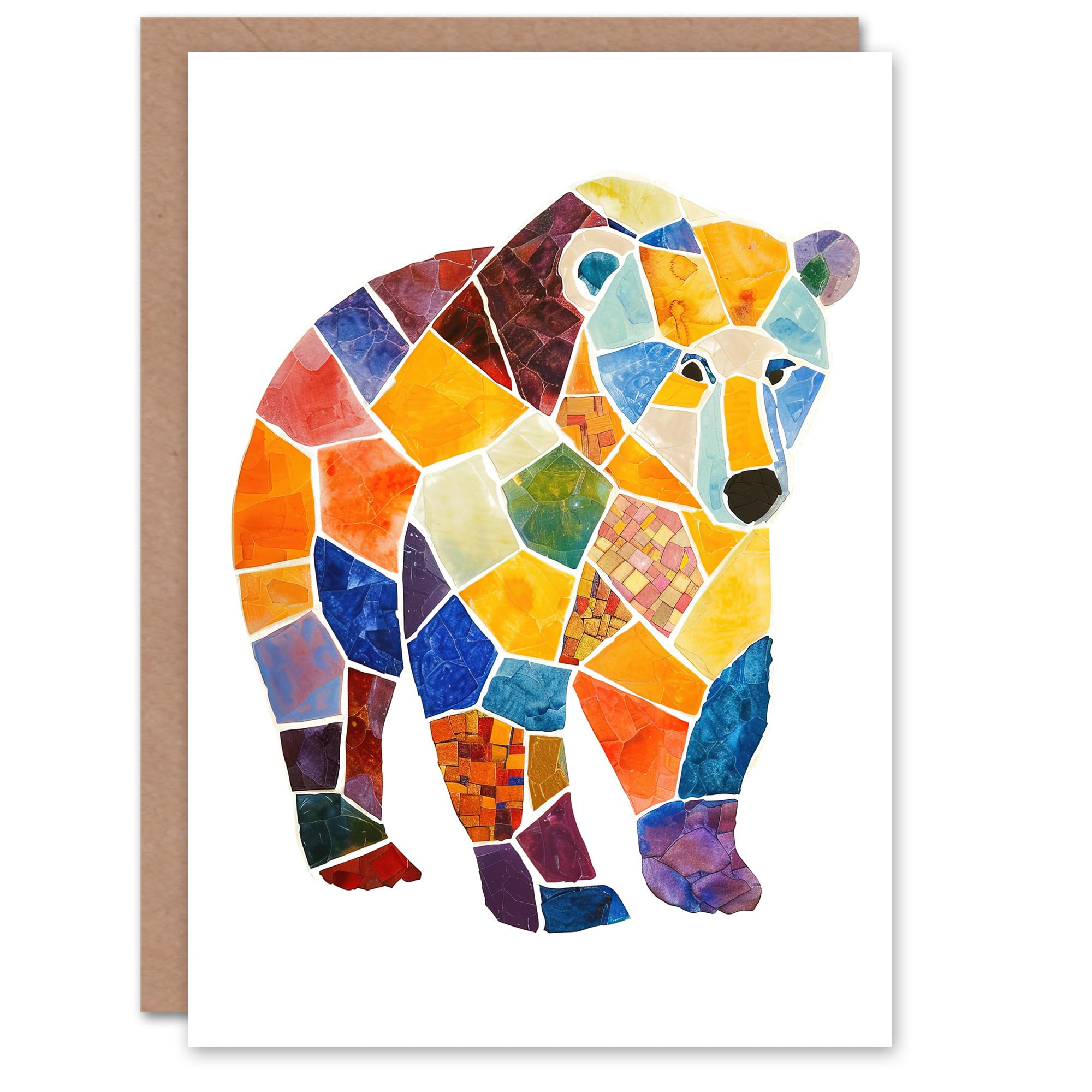 Greeting Card Polar Bear With Mosaic Pattern Folk Art Painting Birthday