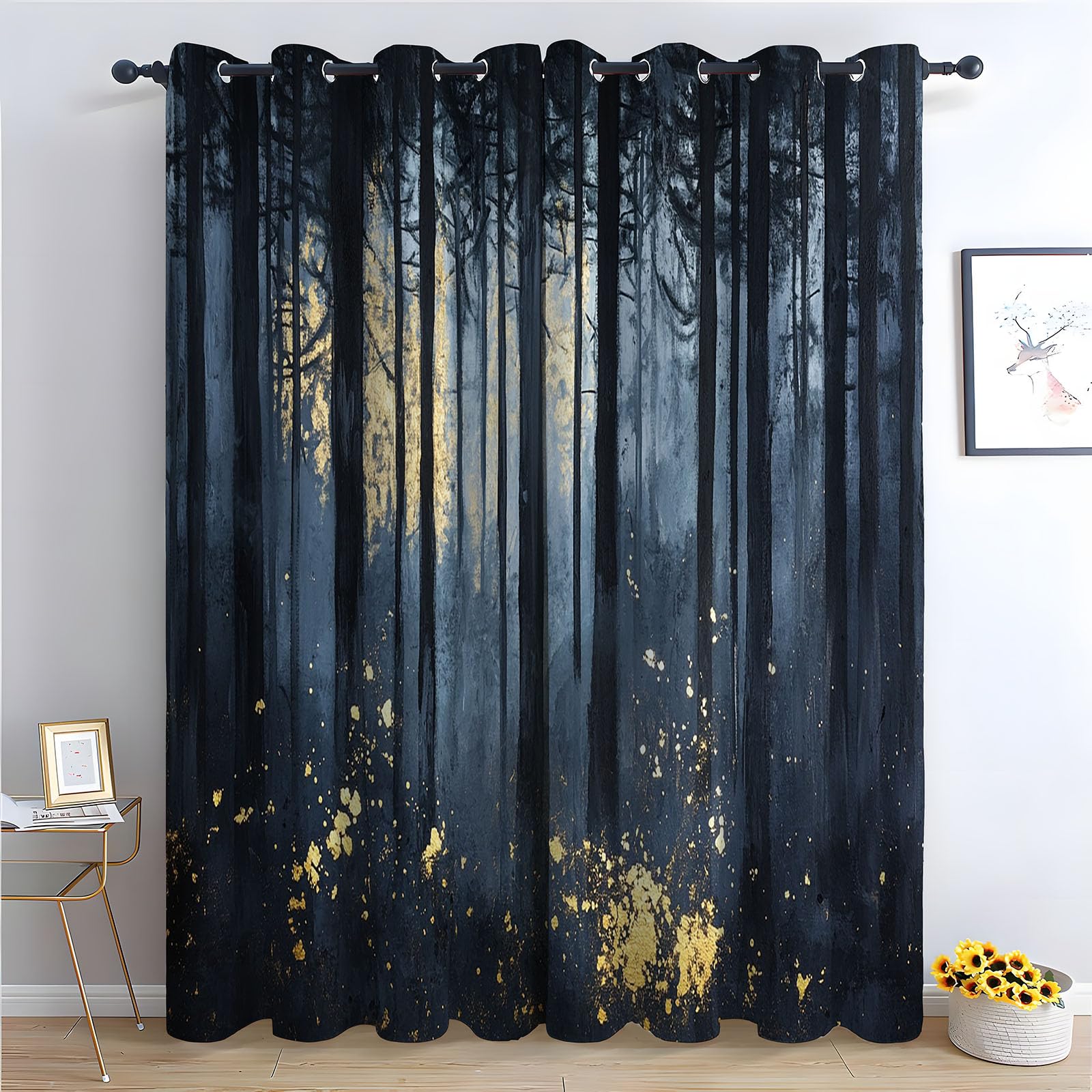 WQBQKKX Plant Curtain Blackout, Spring Botanical Curtains Colorful Curtain for Bedroom Flowers Green Leaf Eyelet Thermal Insulated Drapes-52 W x 108" L (Pack of 2)