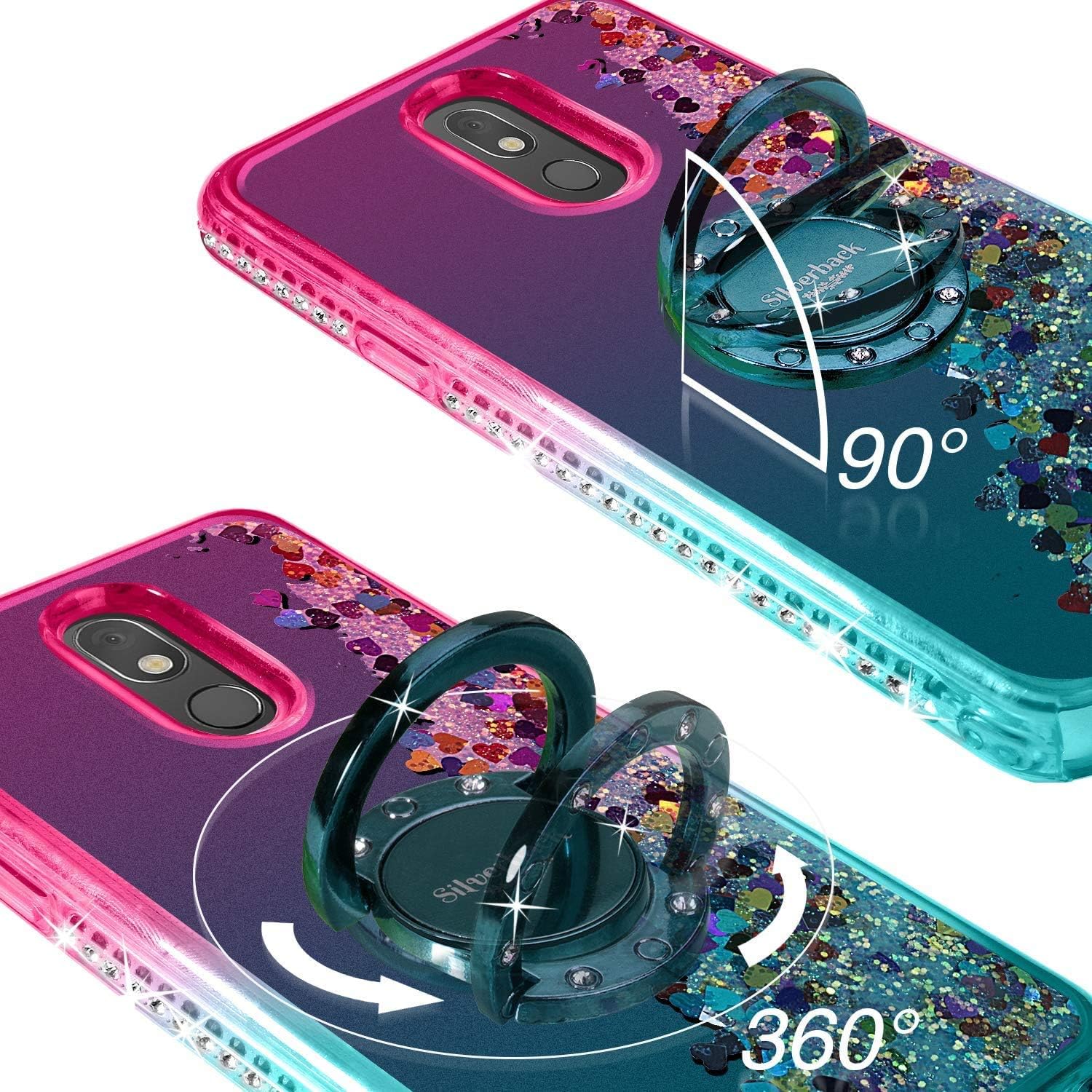 Silverback Compatible for LG K40 Case,LG K12 Plus/X4 2019/LMX420 Case, Moving Liquid Holographic Glitter Case with Kickstand, Bling Diamond Bumper with Ring Stand Slim Protective Case -Green