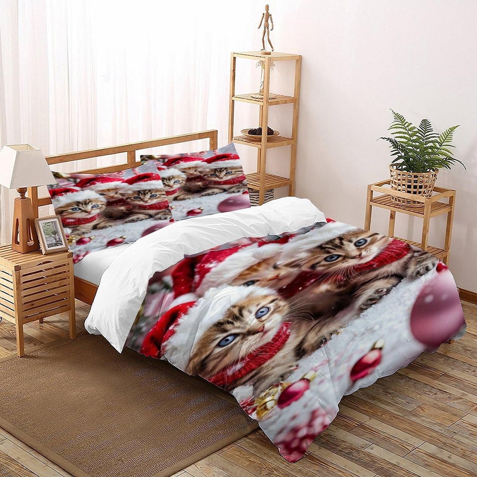 Housses de couettes Noël chatons 200x200cm pour réchauffer l'ambiance de la chambre