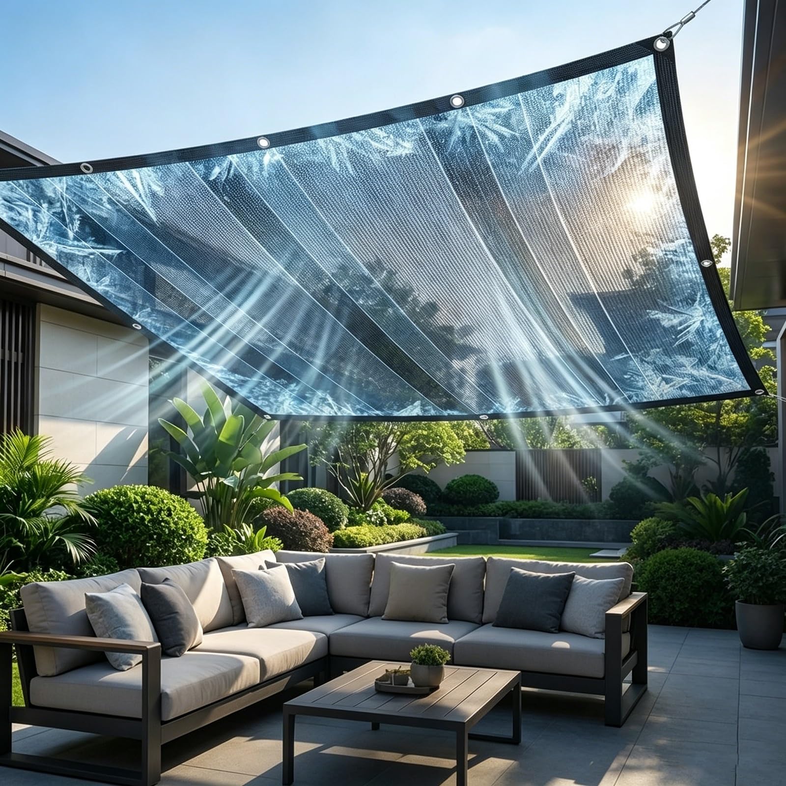 Filet d'ombrage extérieur 4x7m tissu anti-UV résistant au vent avec oeillets métalliques
