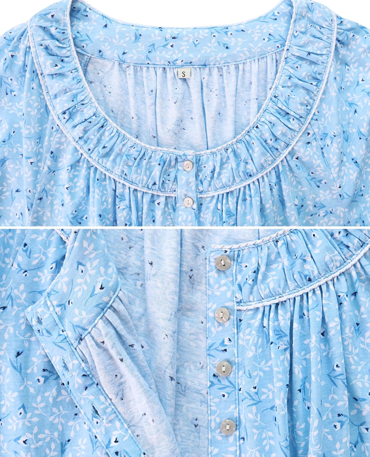 IZZY + TOBY Nightgowns for Women Long Sleeve Soft 100% Knit Jersey Cotton Sleepwear Night Gown