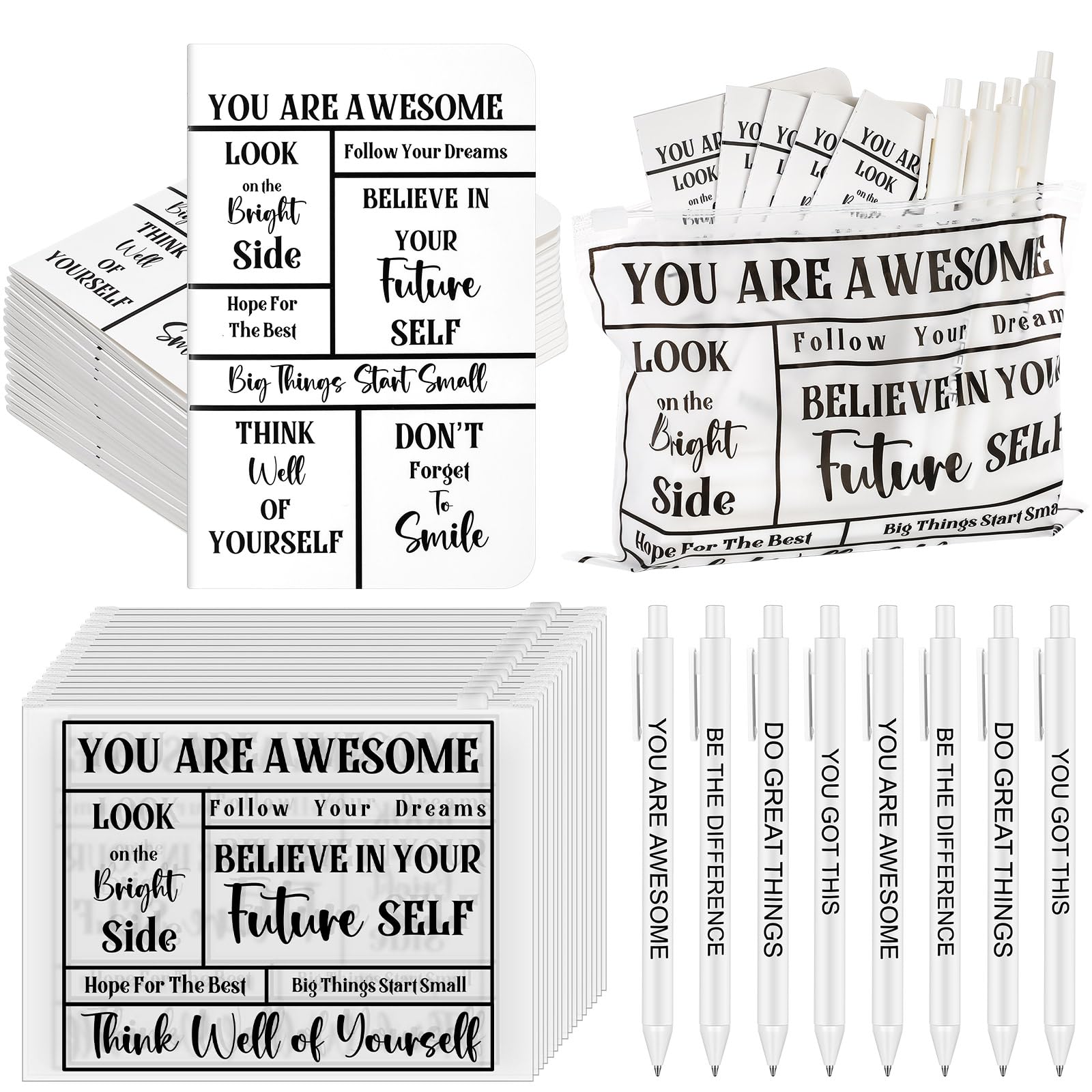 Seajan 150 Inspirational Gifts Bulk: 50 Pens, 50 Notepads, 50 Makeup