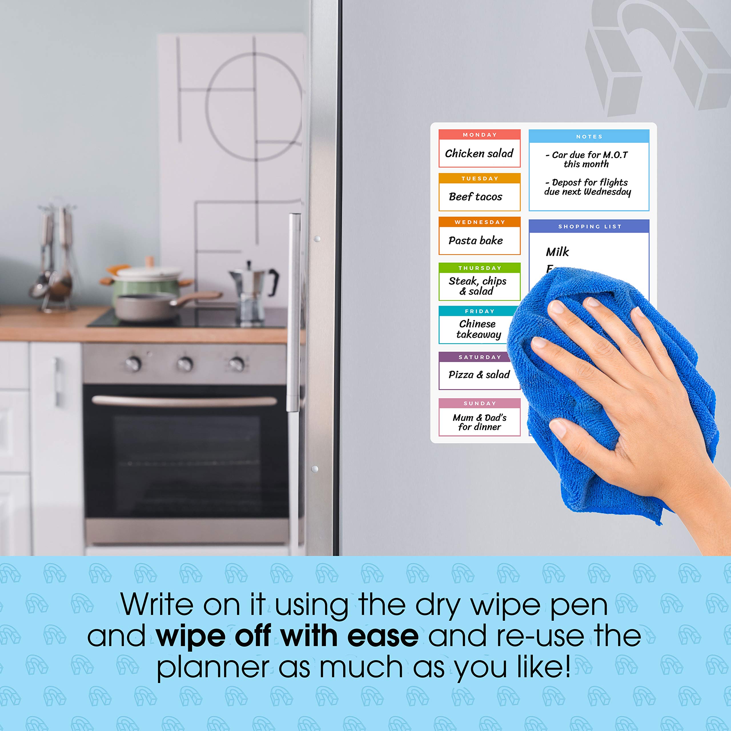TMS Weekly Planner, Fridge Whiteboard Dry Wipe Pen, Meal