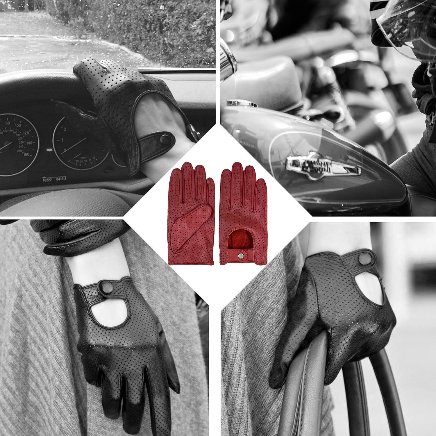Guanti da guida da donna, eleganti, in vera pelle di agnello, sfoderati, touchscreen
