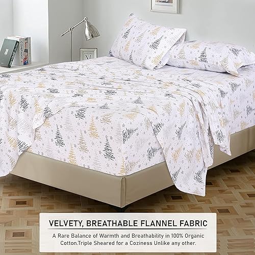 Vista 311 de RUVANTI Juego de sábanas de franela 100% algodón, tamaño matrimonial, 4 piezas, Alpine Serenity Serenidad alpina