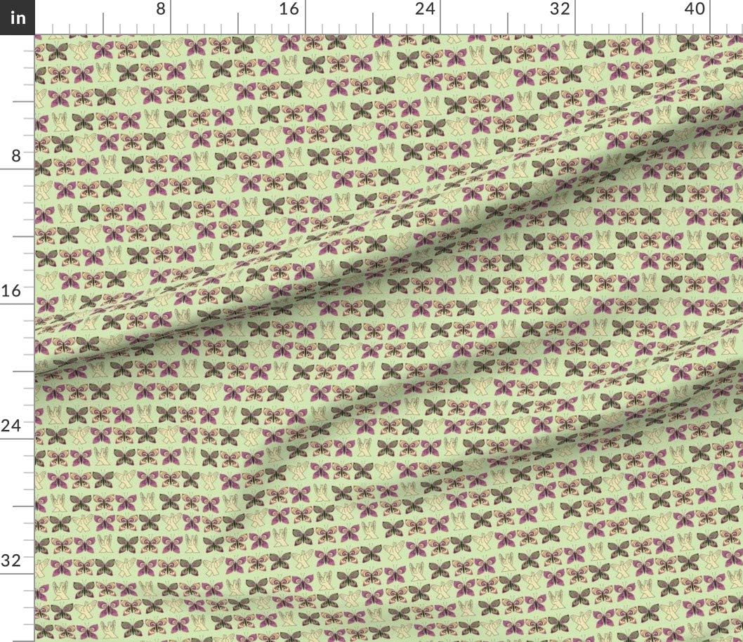 Spoonflower Fabric - Butterfly Green Pink Butterflies Sign Language Hands Printed on Petal Signature Cotton Fabric by The Yard - Sewing Quilting Apparel Crafts Decor