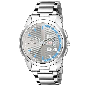 AUREX Analogue Mens Watch (Silver Dial Silver Colored Strap)