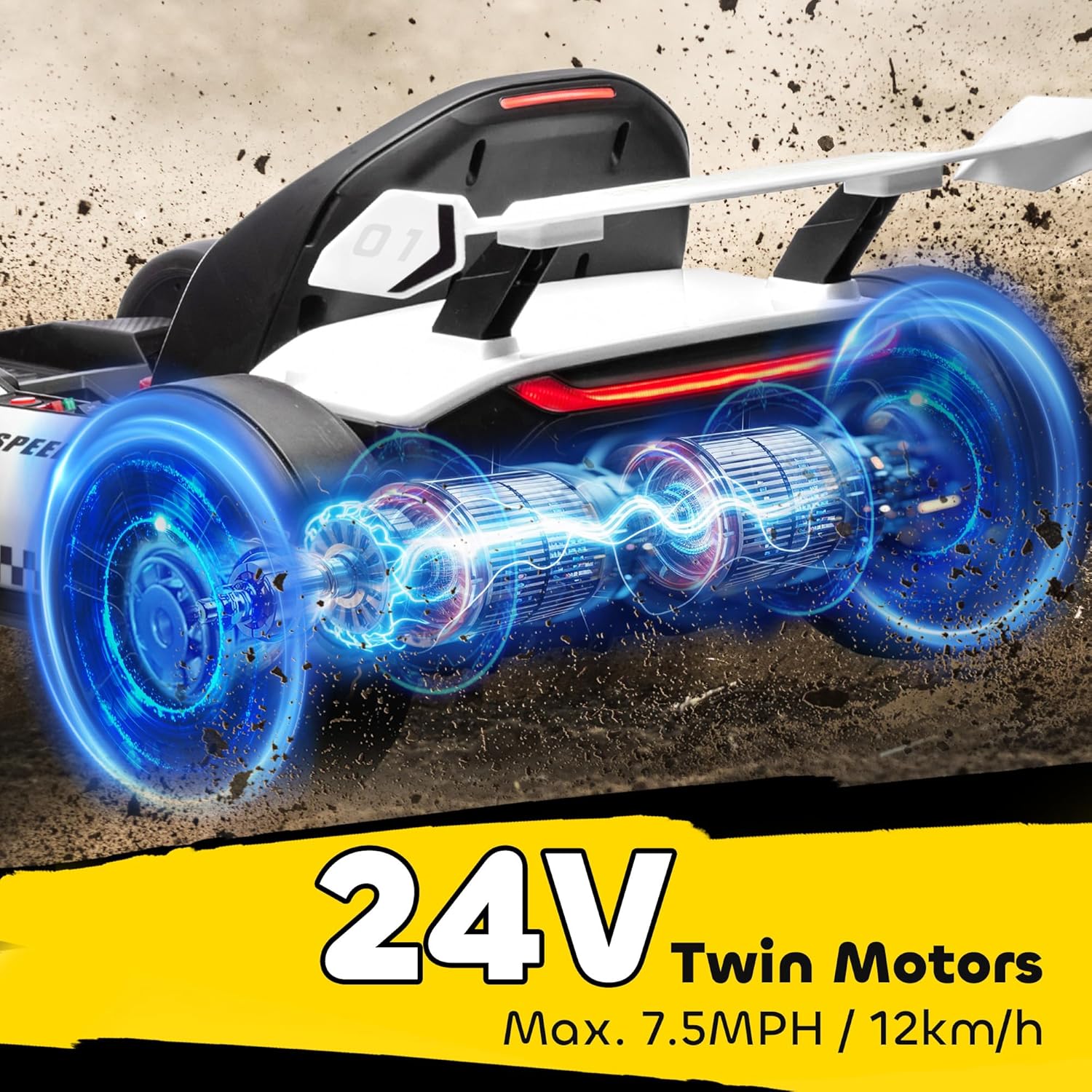 Aosom 24V 7.5 MPH Electric Go Kart with Adjustable Seat, Drift Kart Battery Powered Ride on Toy Outdoor with Dual 150W Motors, Slow Start, Music, Honking Horn, Lights, for 6-12 Years Old, White