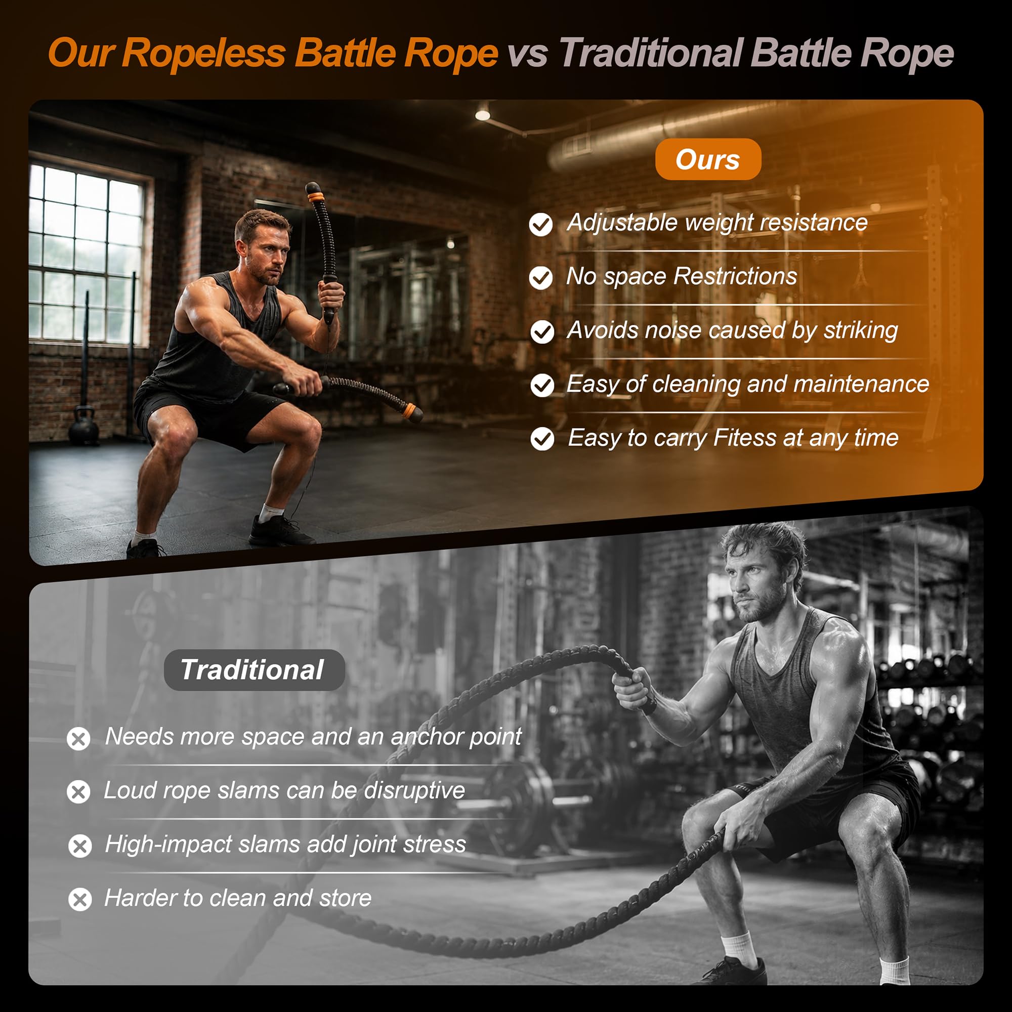 Corde da combattimento senza fili, corda da allenamento ponderata per palestra domestica, attrezzatura per allenamento di resistenza regolabile per HIIT, cardio, core e fitness per tutto il