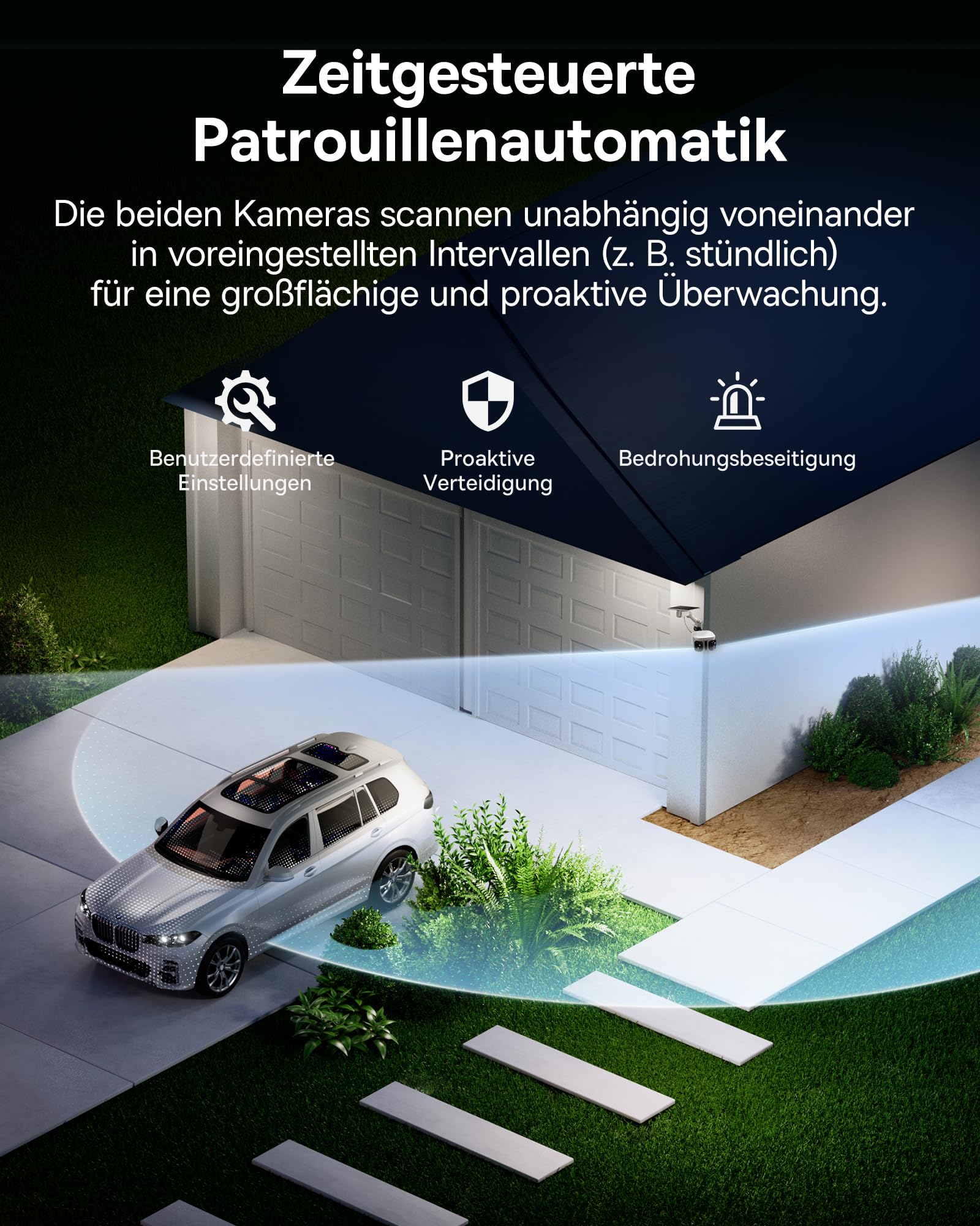 Baseus Security X1 Pro Dual 3K Überwachungskamera Aussen - KI Tracking Kamera, KI-Erkennung, Nachtsicht, Auto Solar-Nachführung Kamera Akku WLAN mit Zeitgesteuerte Autopatrouille, Bis zu 512 GB